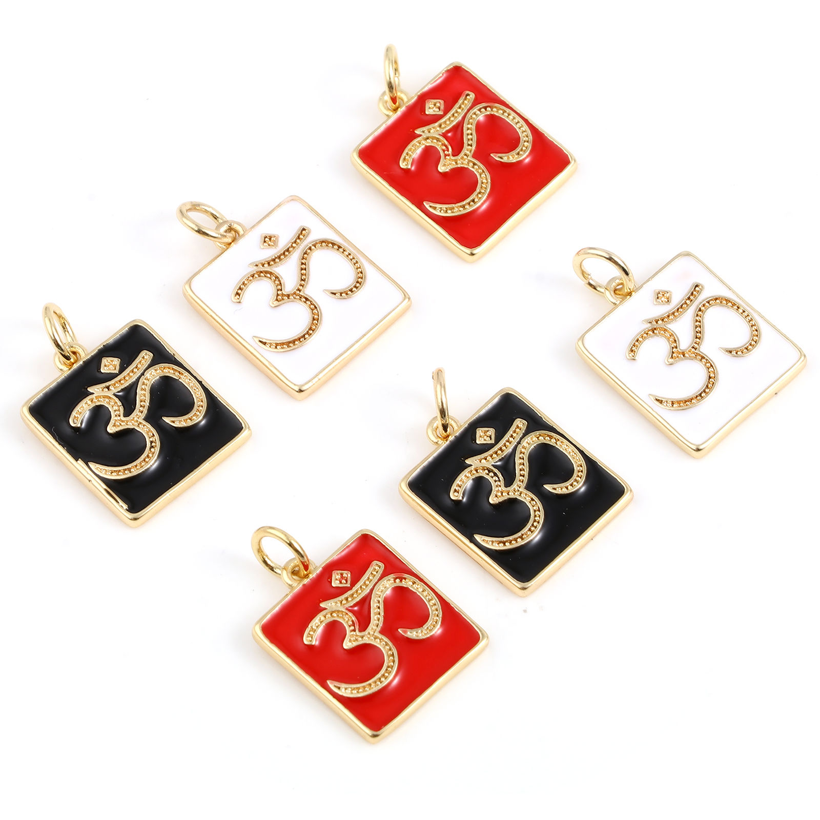 Immagine di Ottone Religione Charms Rettangolo Multicolore Simbolo di OM 2 Pz