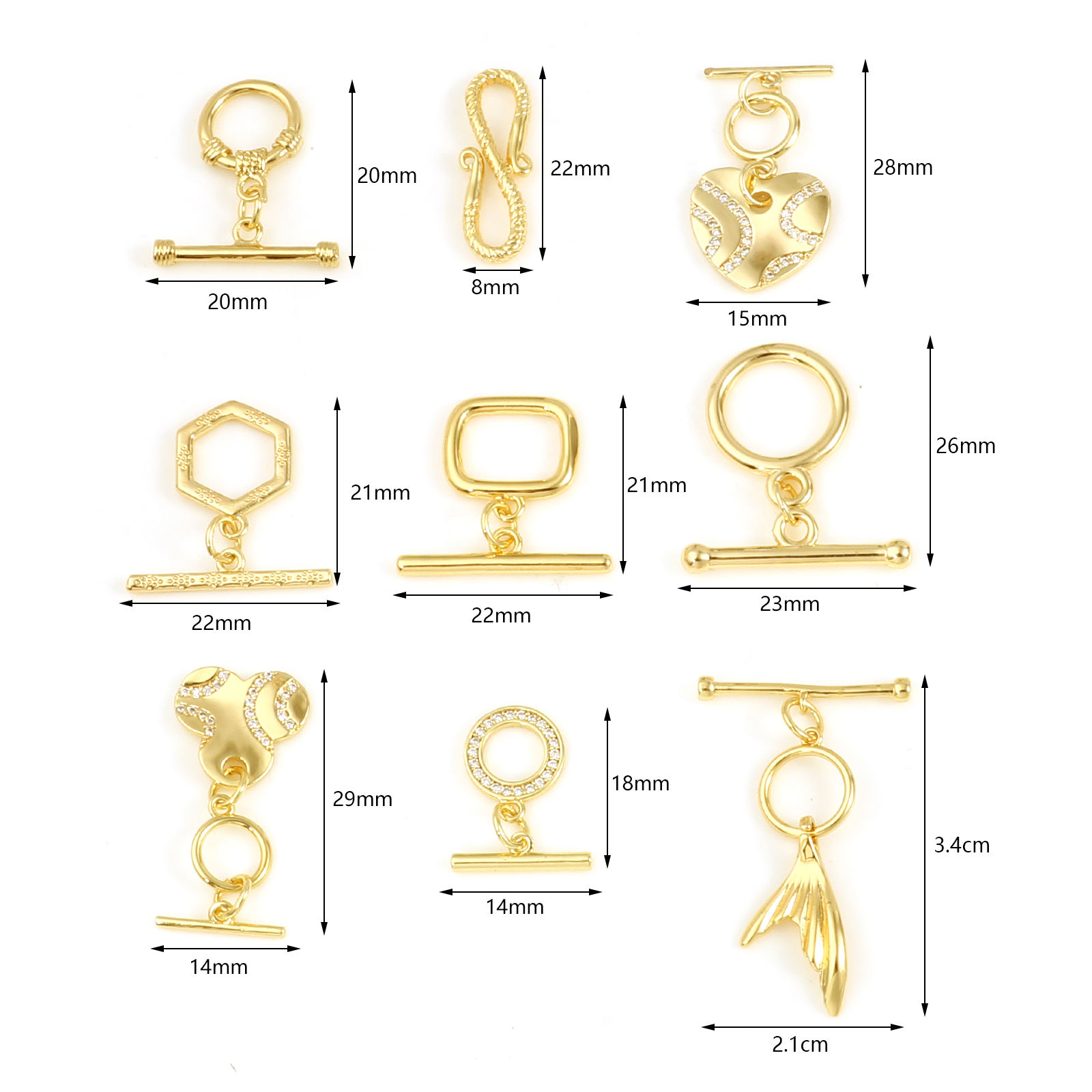 真鍮 トグルクラスプ 18K ゴールドフィルド 1 セット の画像