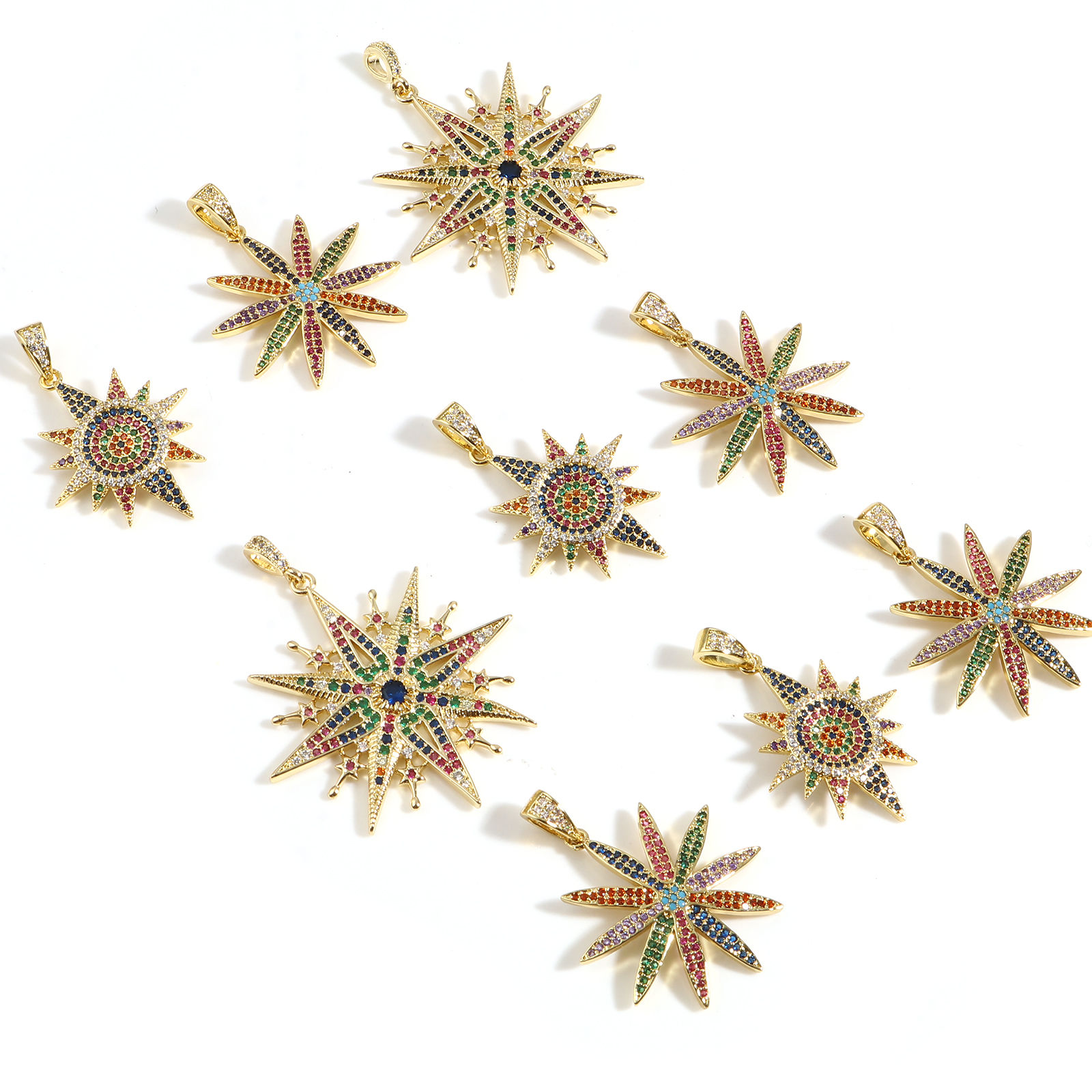 Picture of 1 Piece Brass Galaxy Pendants 18K Real Gold Plated Multicolor Sun Micro Pave