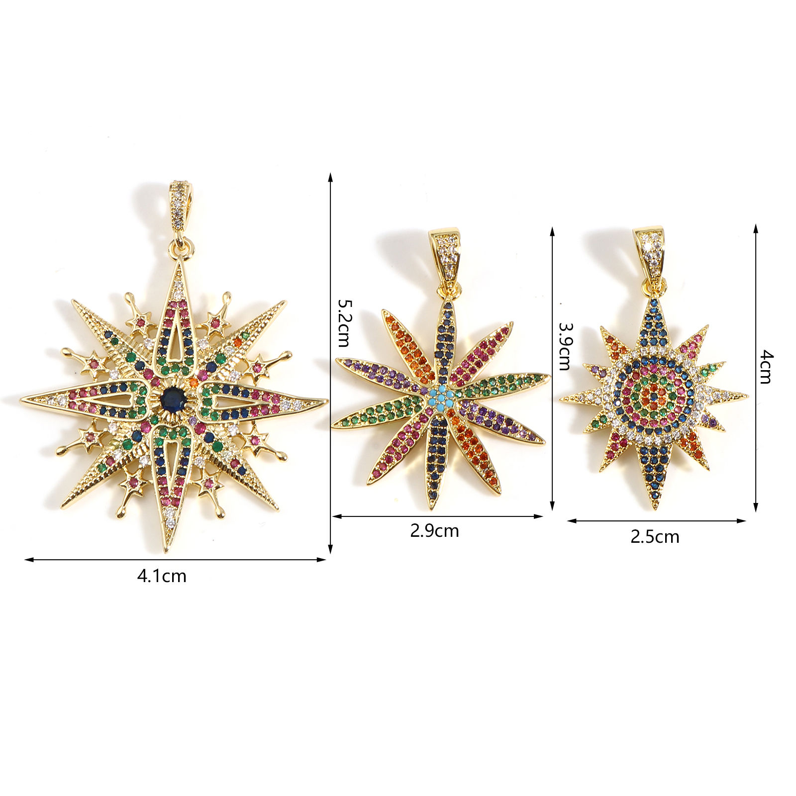 Picture of 1 Piece Brass Galaxy Pendants 18K Real Gold Plated Multicolor Sun Micro Pave