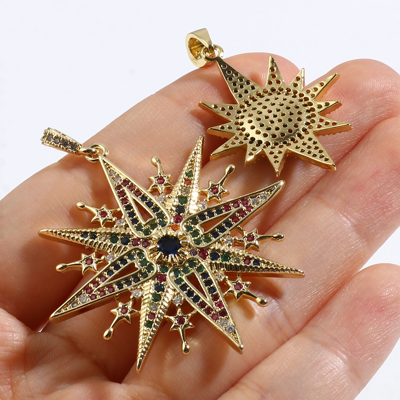 Picture of 1 Piece Brass Galaxy Pendants 18K Real Gold Plated Multicolor Sun Micro Pave