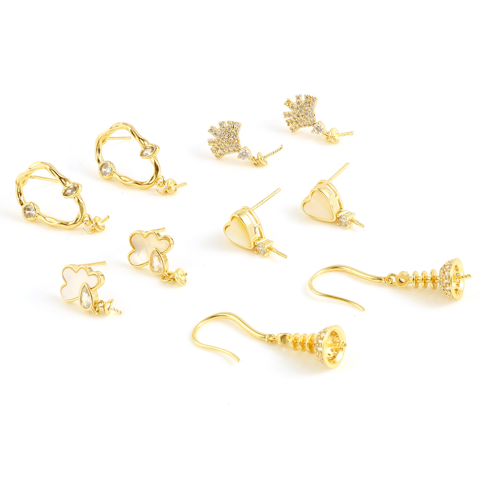 Image de Boucles d'Oreilles Puces Micro Pave en Laiton Plaqué Or Véritable 18K à Strass Transparent Epaisseur de Fil: (21 gauge), 2 Pcs