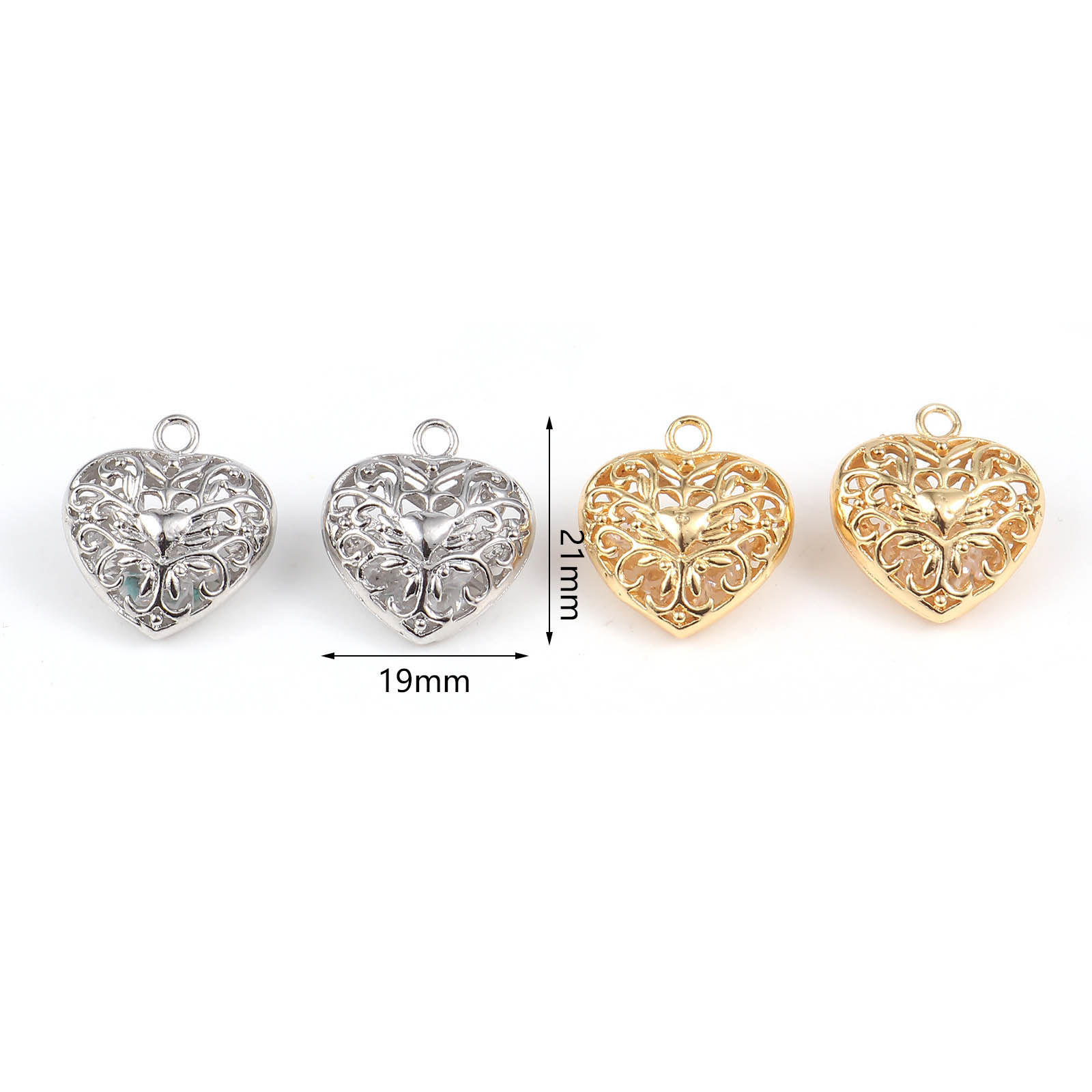 Picture of Brass Valentine's Day Charms Heart Multicolor Filigree Clear Rhinestone 21mm x 19mm, 2 PCs