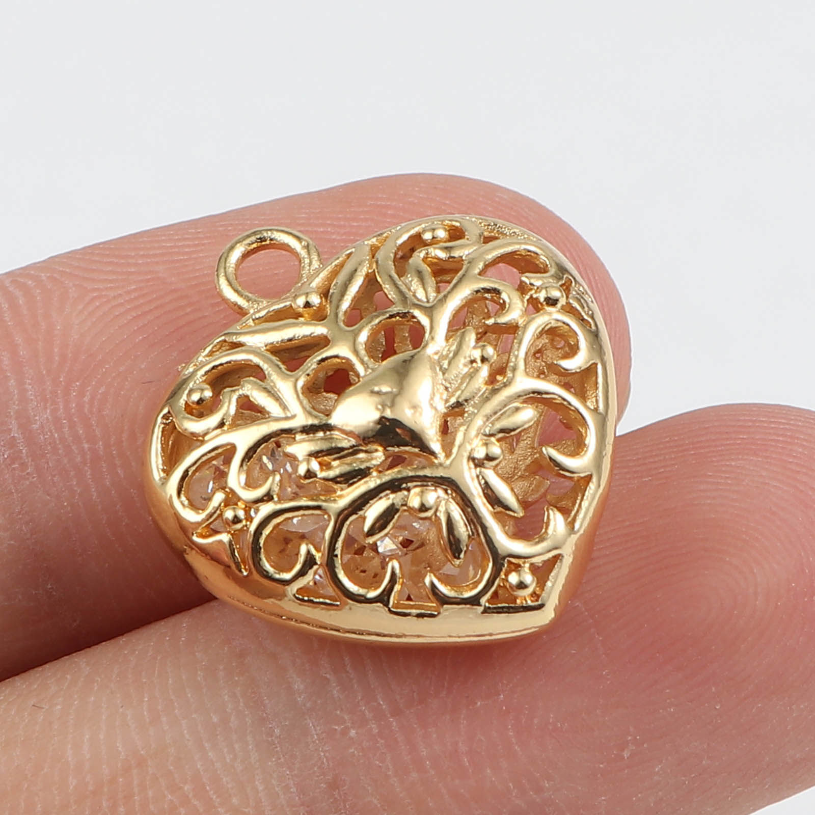 Picture of Brass Valentine's Day Charms Heart Multicolor Filigree Clear Rhinestone 21mm x 19mm, 2 PCs