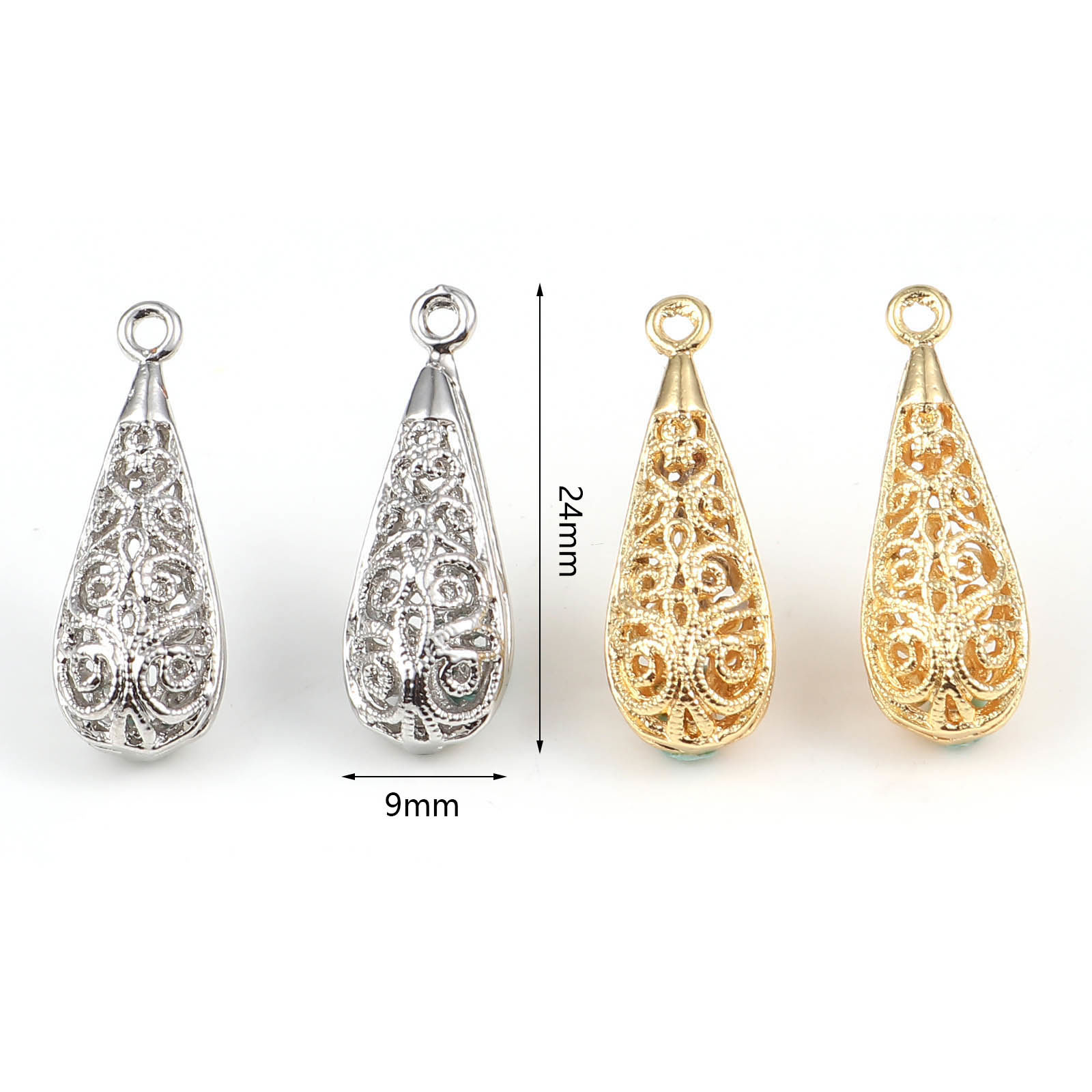 Picture of Brass Charms Drop Multicolor Filigree 24mm x 9mm, 2 PCs