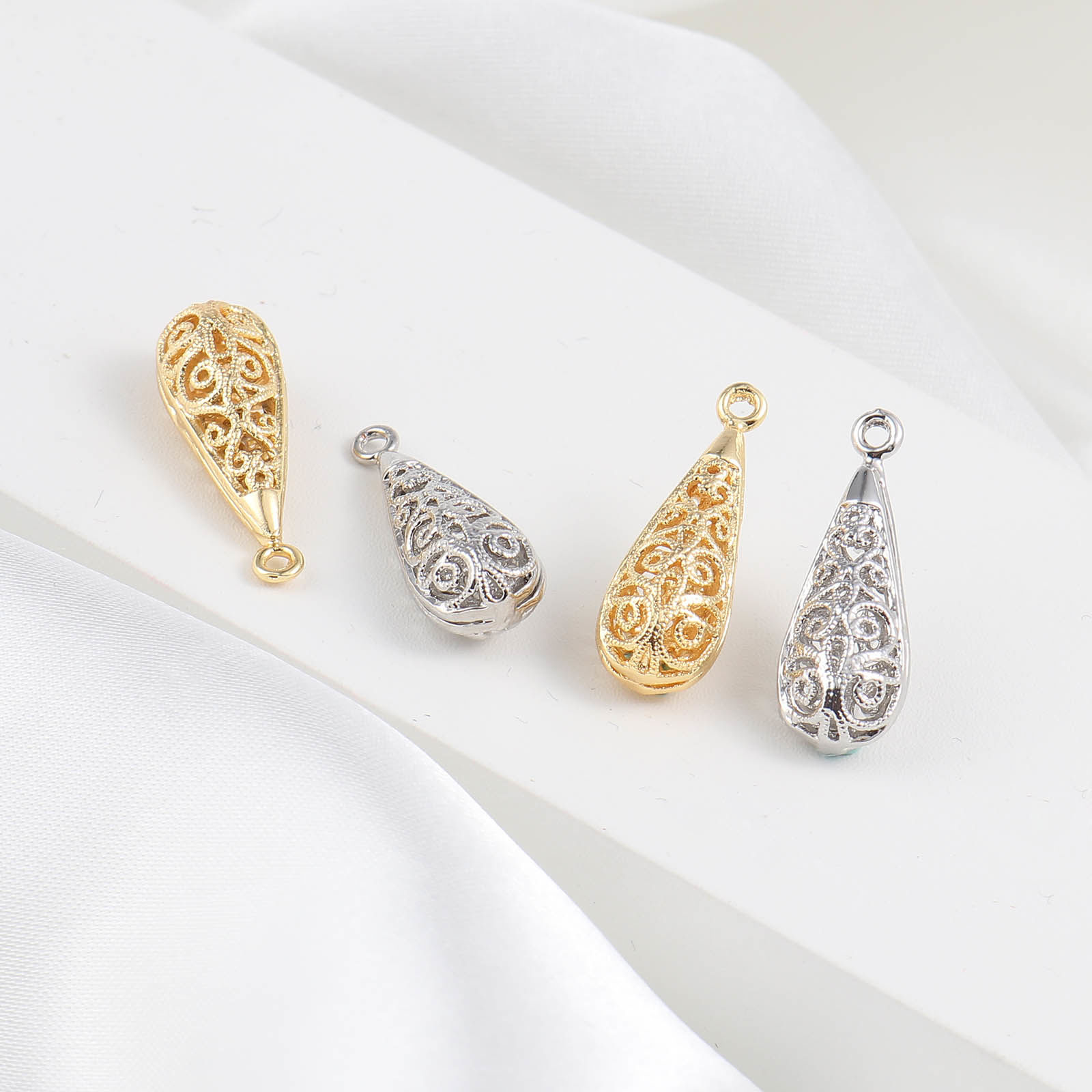 Picture of Brass Charms Drop Multicolor Filigree 24mm x 9mm, 2 PCs
