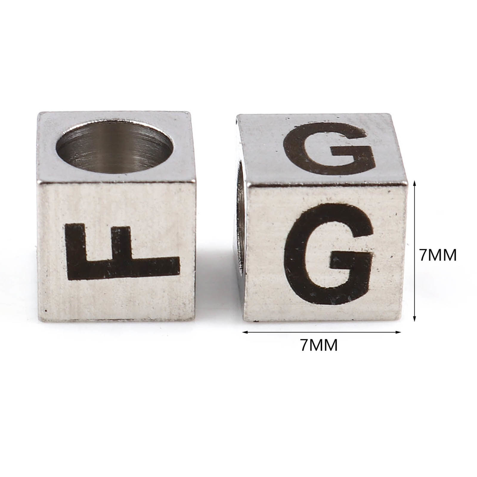 Picture of Stainless Steel Beads Square Silver Tone Black Initial Alphabet/ Capital Letter 7mm x 7mm, Hole: Approx 5.1mm, 1 Piece