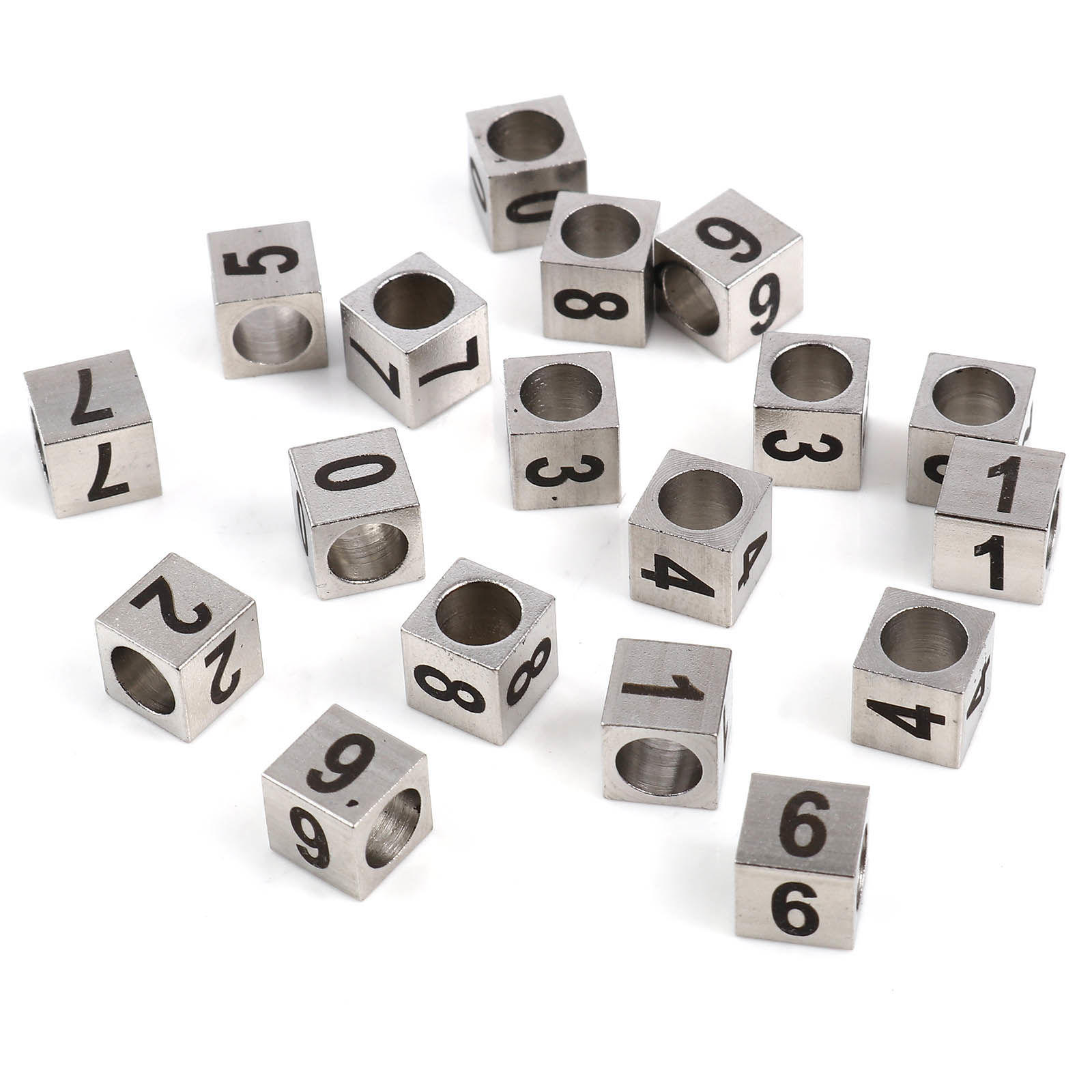 Immagine di Acciaio Inossidabile Perline Quadrato Tono Argento Nero Numero 7mm x 7mm, Buco: Circa 5.1mm, 1 Pz