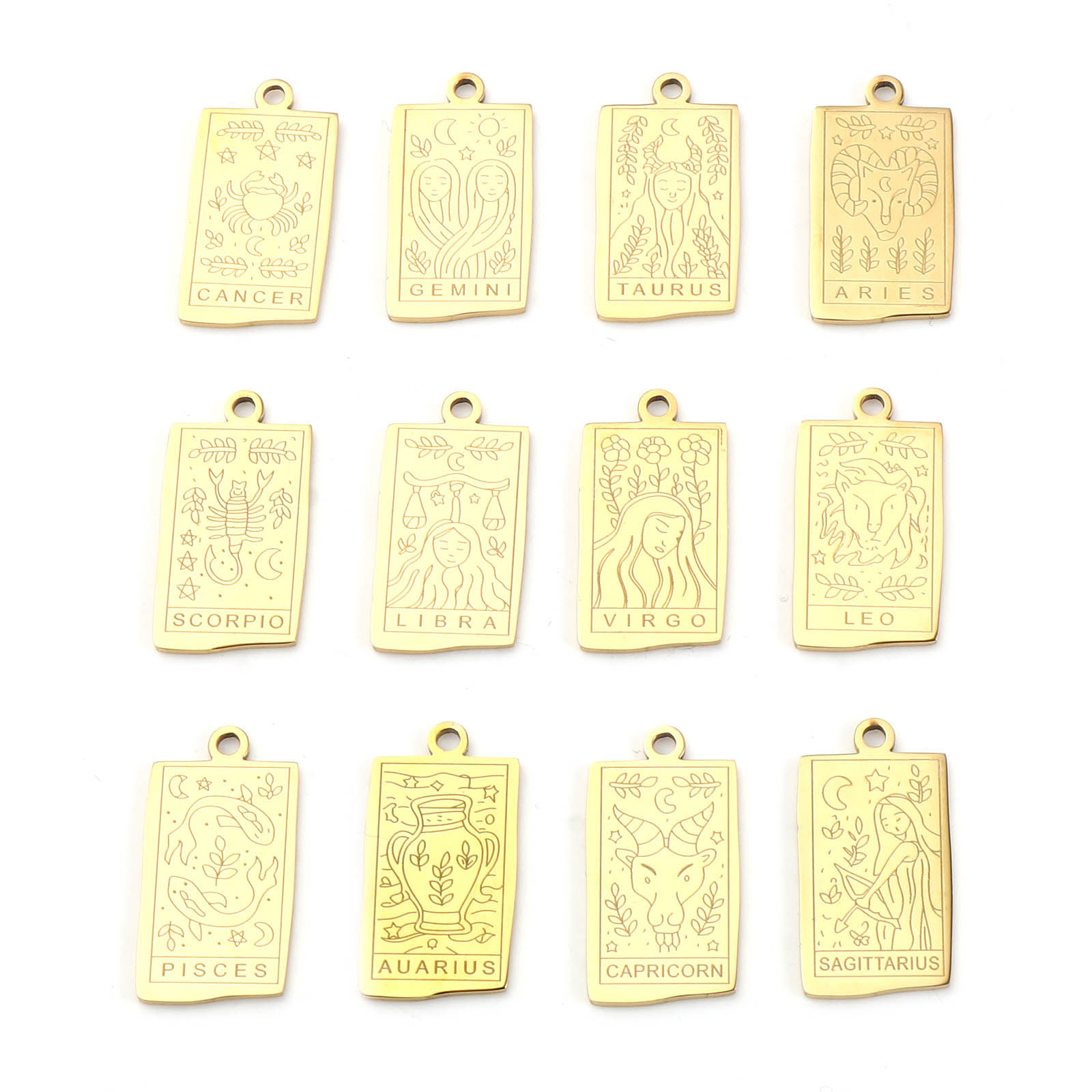 Picture of Stainless Steel Charms Rectangle Gold Plated Constellation 25.5mm x 13mm, 1 Piece