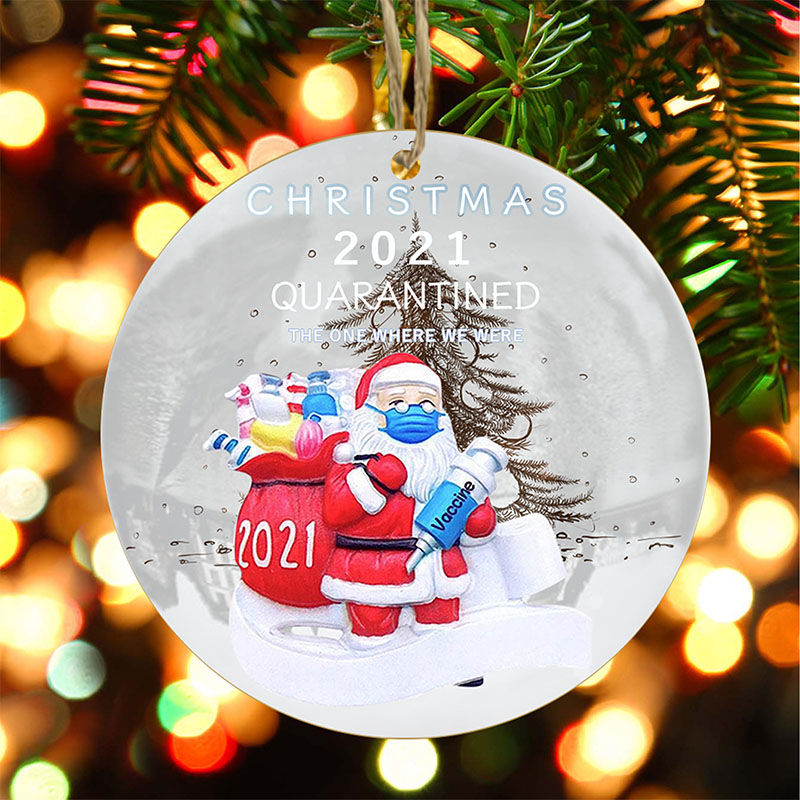 Immagine di Santa Claus Wearing A Mask Natural Wood Round Christmas Tree Home Hanging Decoration