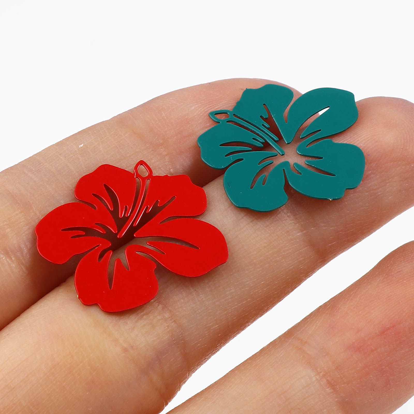 真鍮 透かしパーツ チャーム 多色 フラワー ペインティング 21mm x 19mm、 20 個 の画像