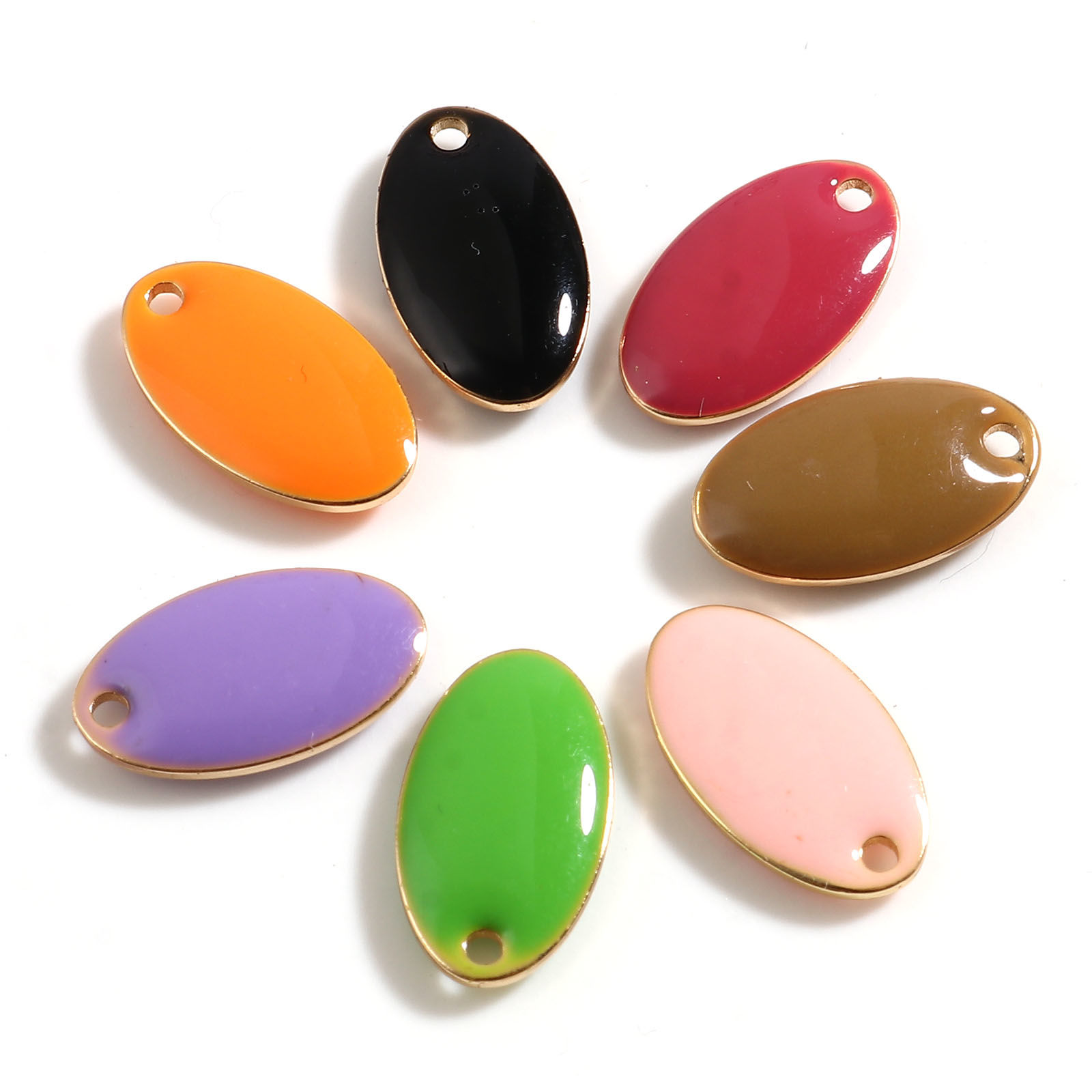Immagine di Ottone Sequins Smaltati Charms Oro Placcato Multicolore Ovale 14mm x 8mm, 10 Pz