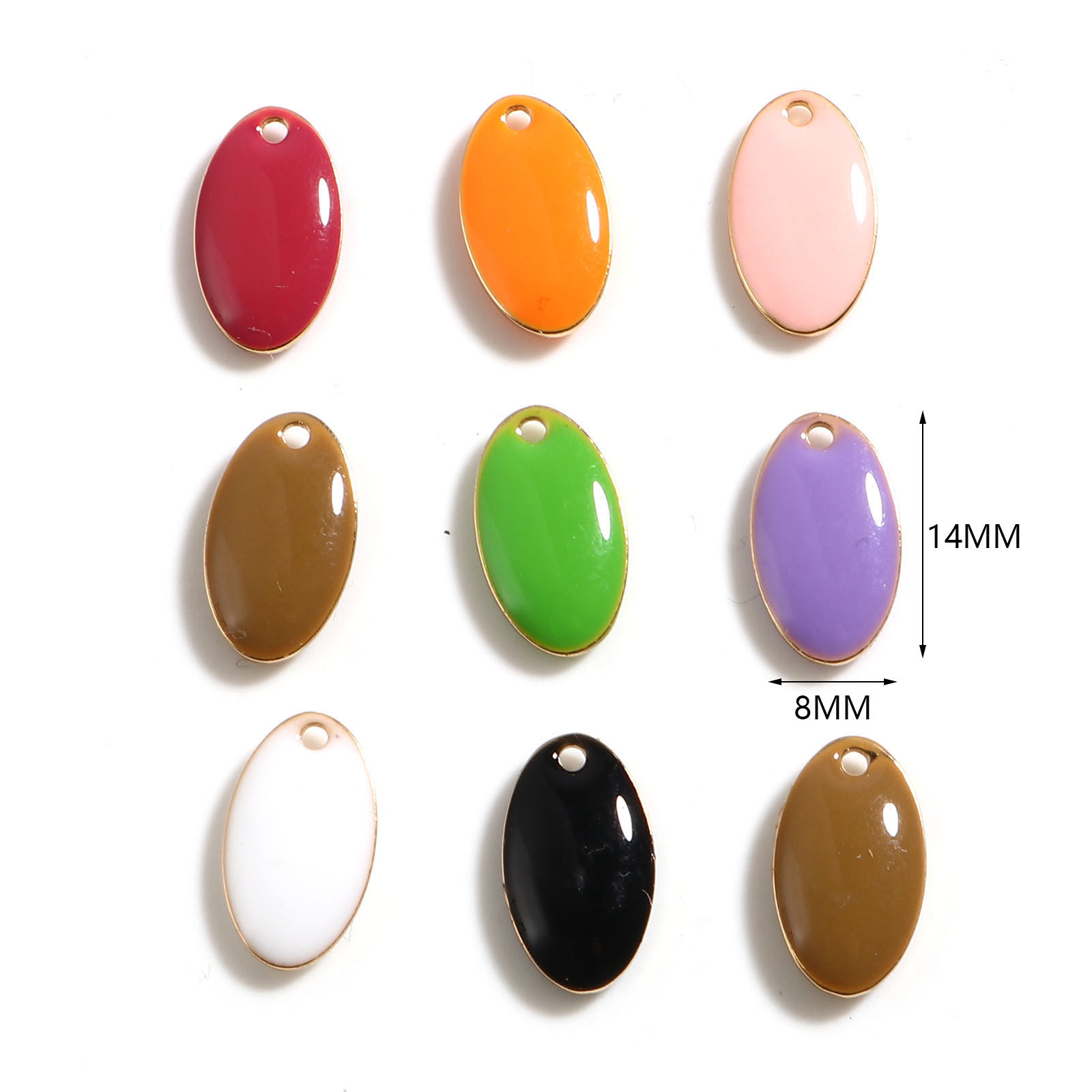 Immagine di Ottone Sequins Smaltati Charms Oro Placcato Multicolore Ovale 14mm x 8mm, 10 Pz