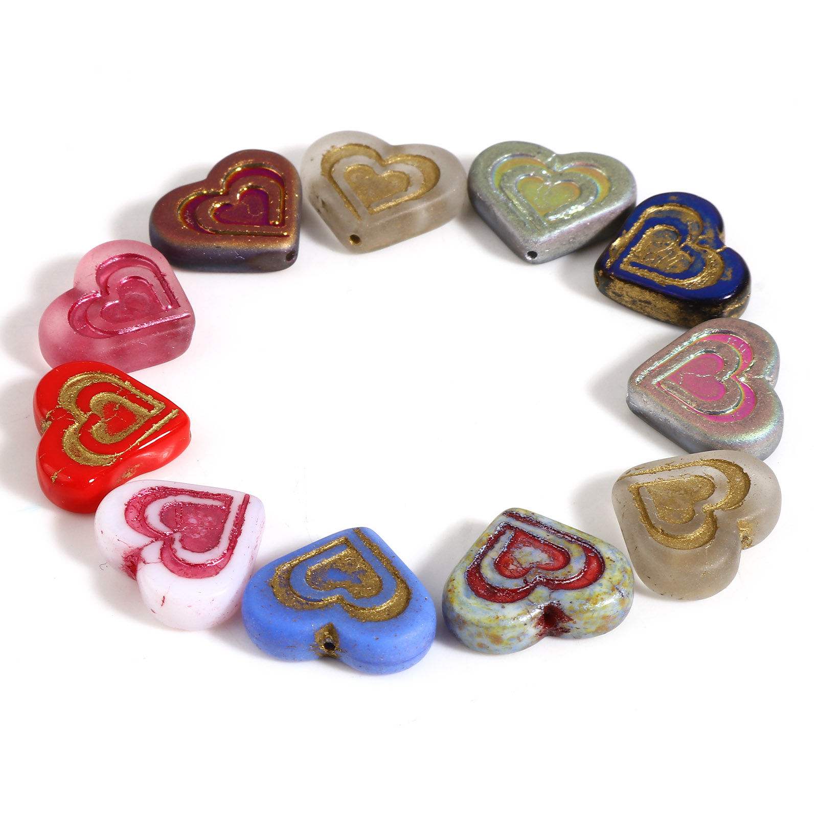 Immagine di Vetro San Valentino Perline Ceche Multicolore Cuore 17mm x 14mm, Foro: Circa 1mm, 2 Pz