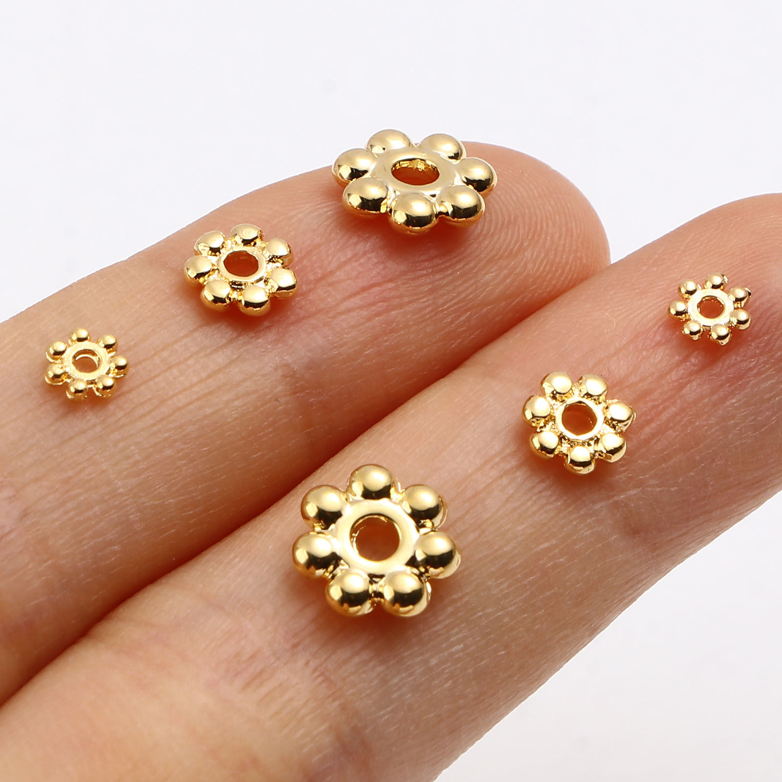 Picture of Brass Spacer Beads 18K Real Gold Plated Snowflake 10 PCs
