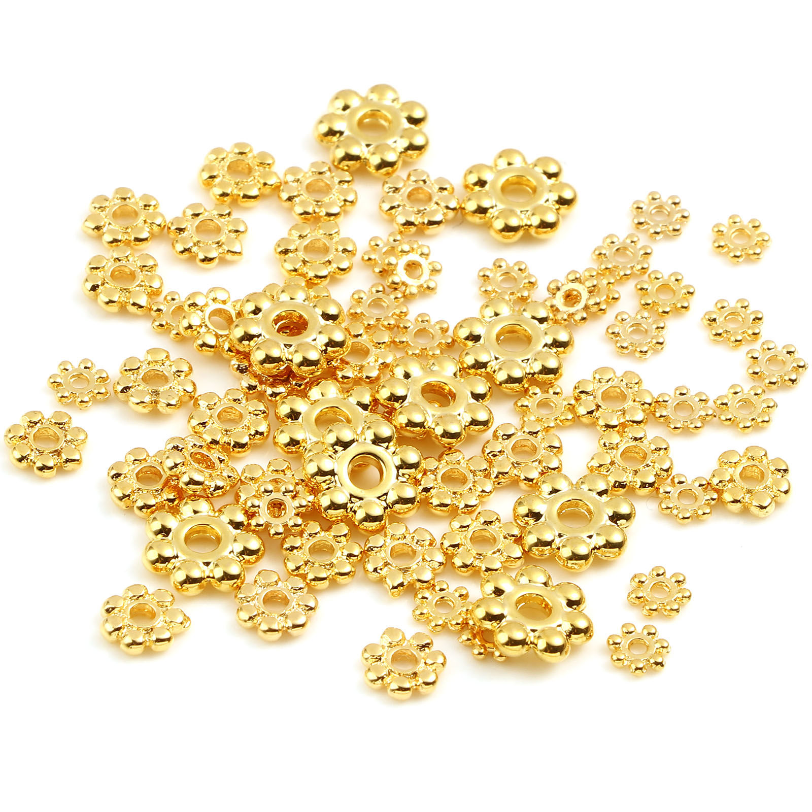 Picture of Brass Spacer Beads 18K Real Gold Plated Snowflake 10 PCs