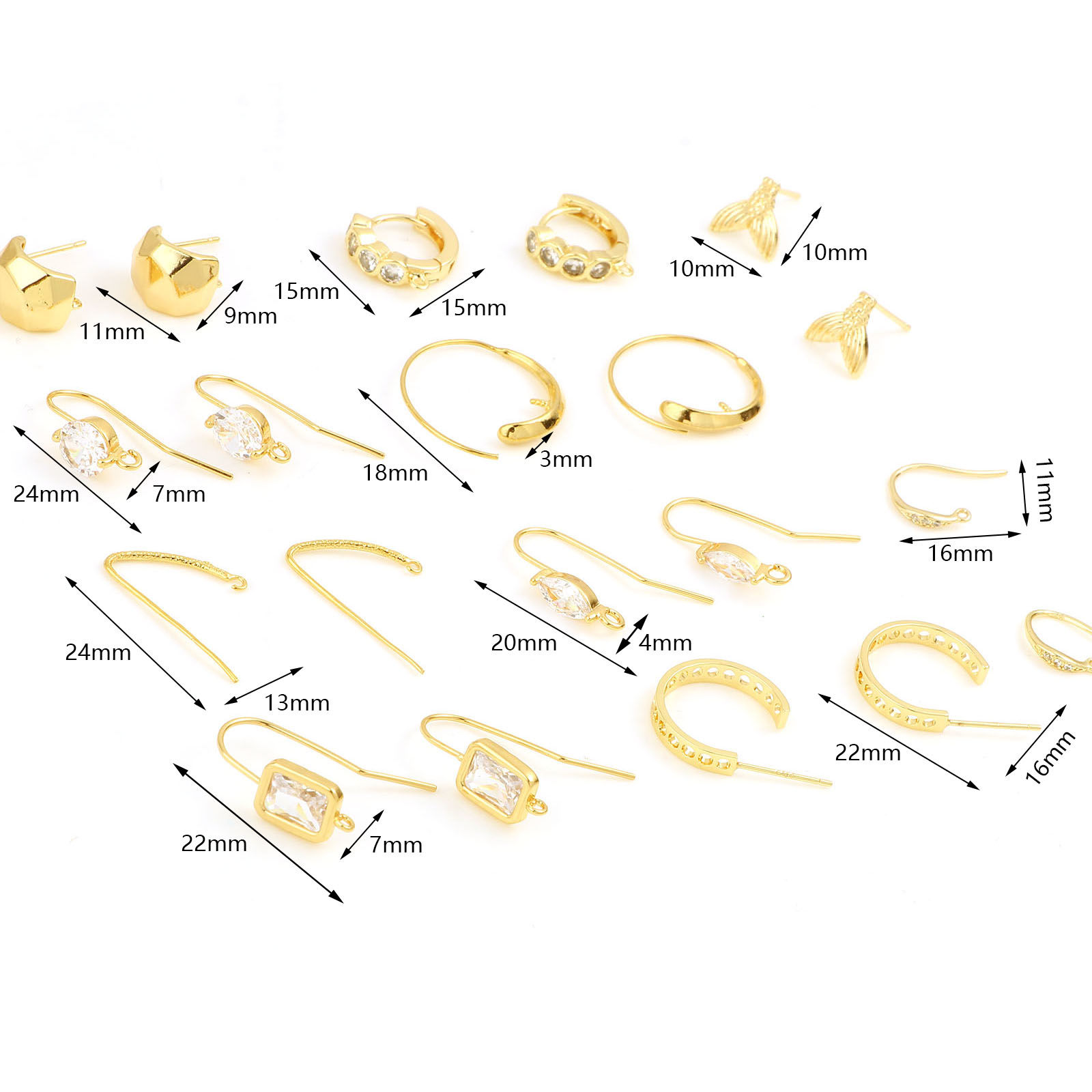 Imagen de Latón Gancho para la oreja 18K Oro Real Chapado W/ Lazo Post/ Wire Size: (21 gauge), 2 Unidades