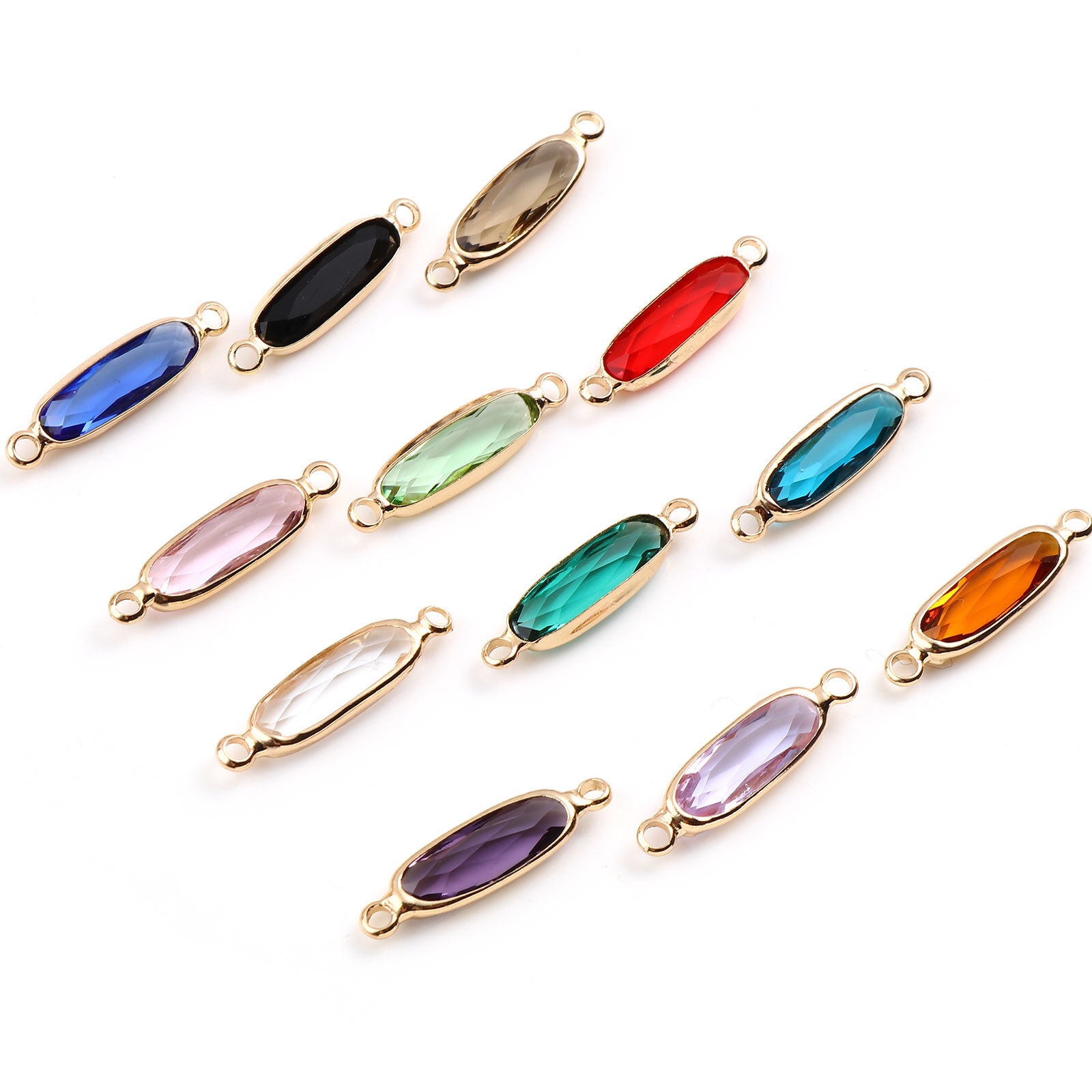 真鍮+ガラス コネクター 楕円形 金メッキ 多色 22mm x 6mm、 5 個 の画像