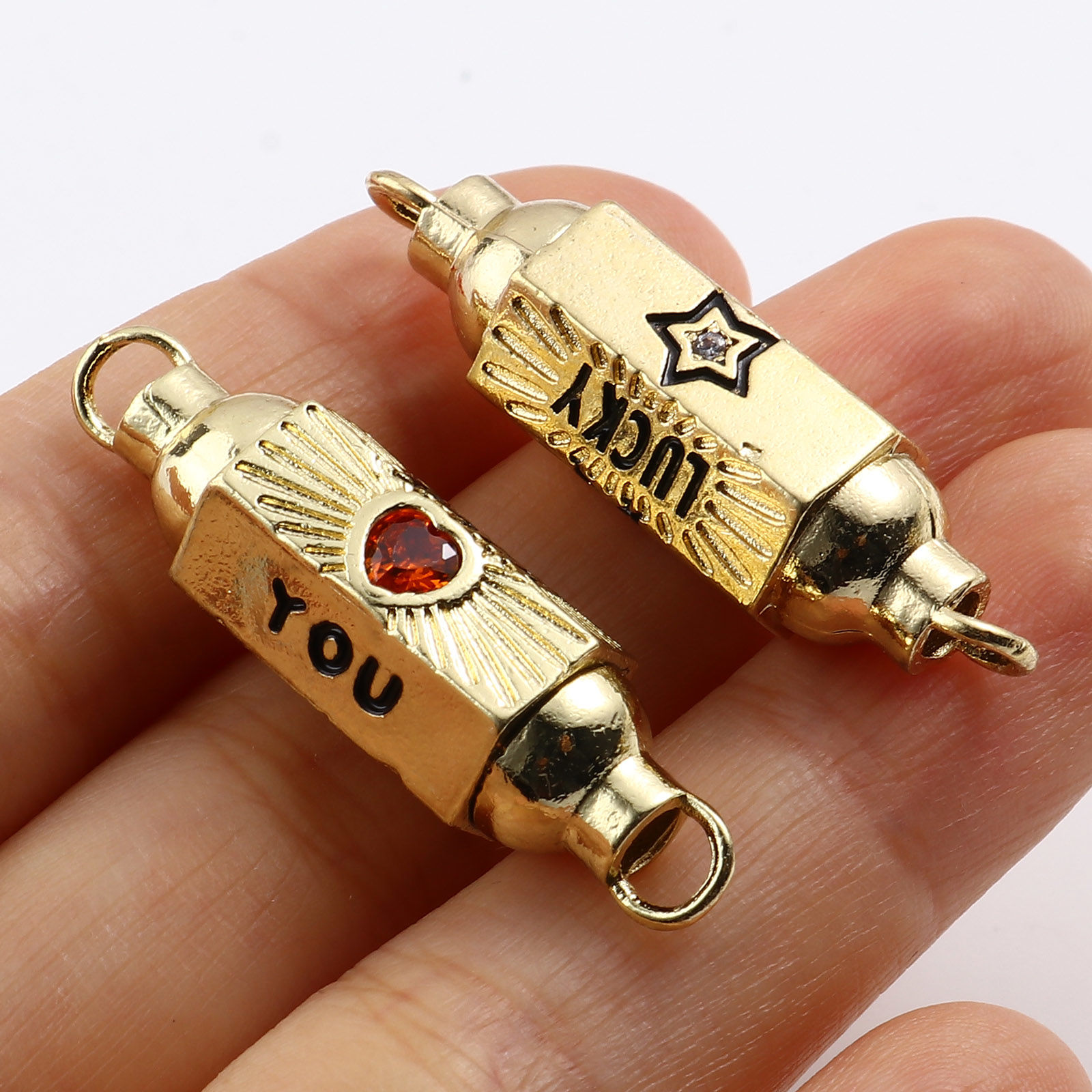 真鍮 コネクター 六角プリズム 金メッキ 多色 エナメル 1 個 の画像