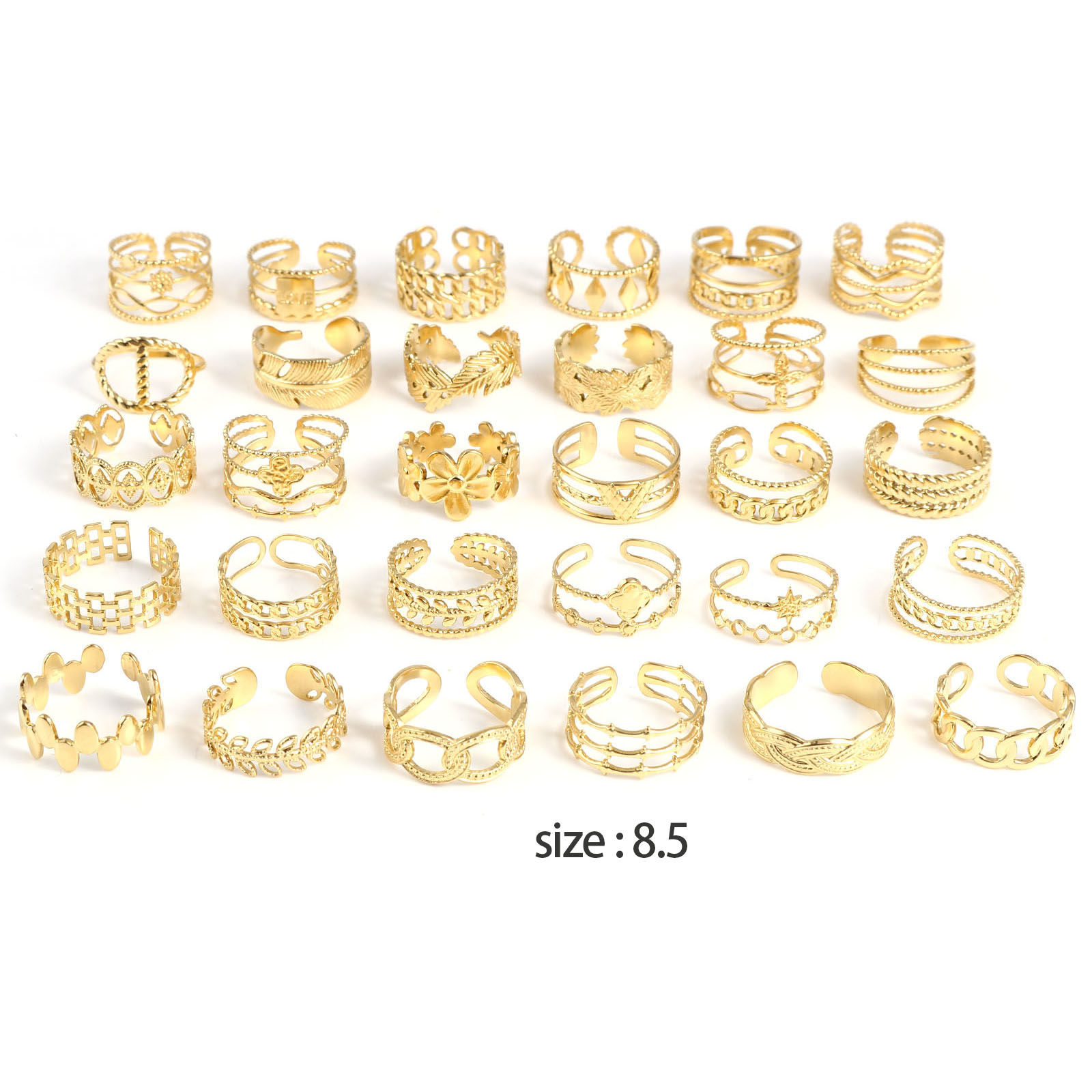 Image de Bagues en Acier Inoxydable Ouvert Ajoustable Doré 18.5mm (Taille d'US: 8.5) , 1 Pièce