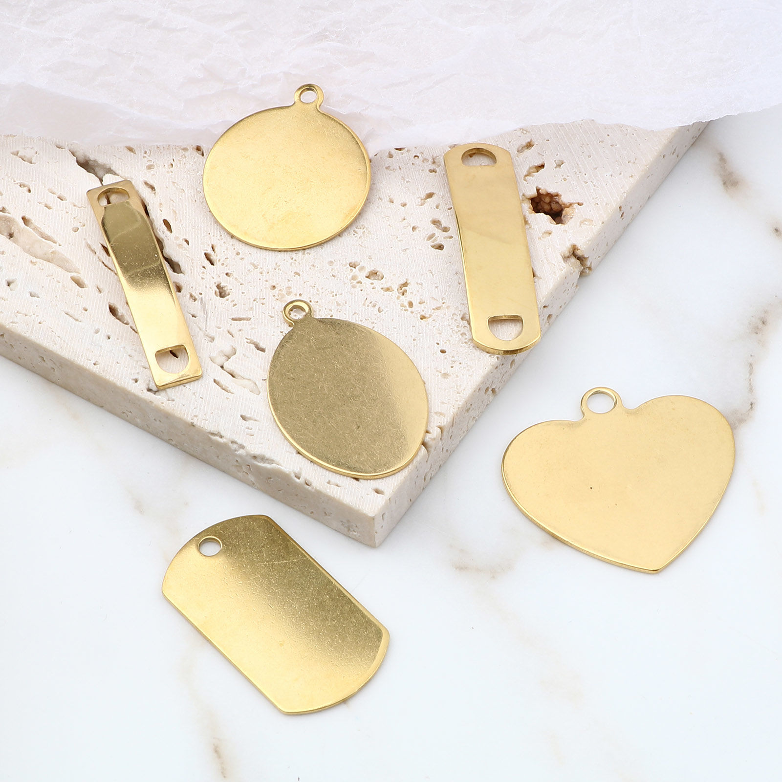 Picture of 304 Stainless Steel Blank Stamping Tags Charms Gold Plated Roller Burnishing