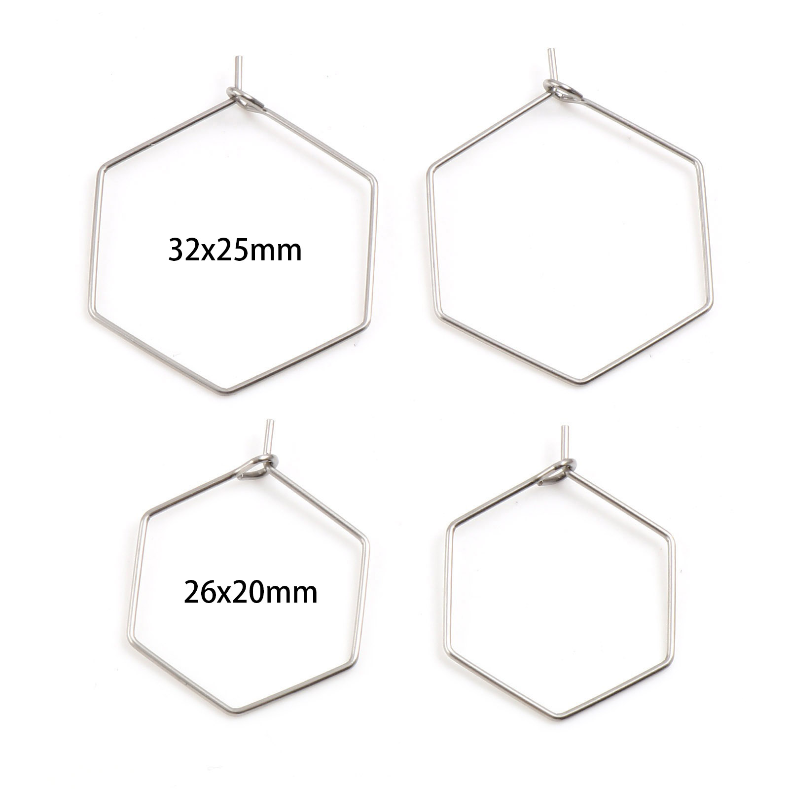 Image de Boucles d'Oreilles Créole Anneaux en Acier Inoxydable Hexagone Argent Mat Epaisseur de Fil: (21 gauge), 20 Pcs
