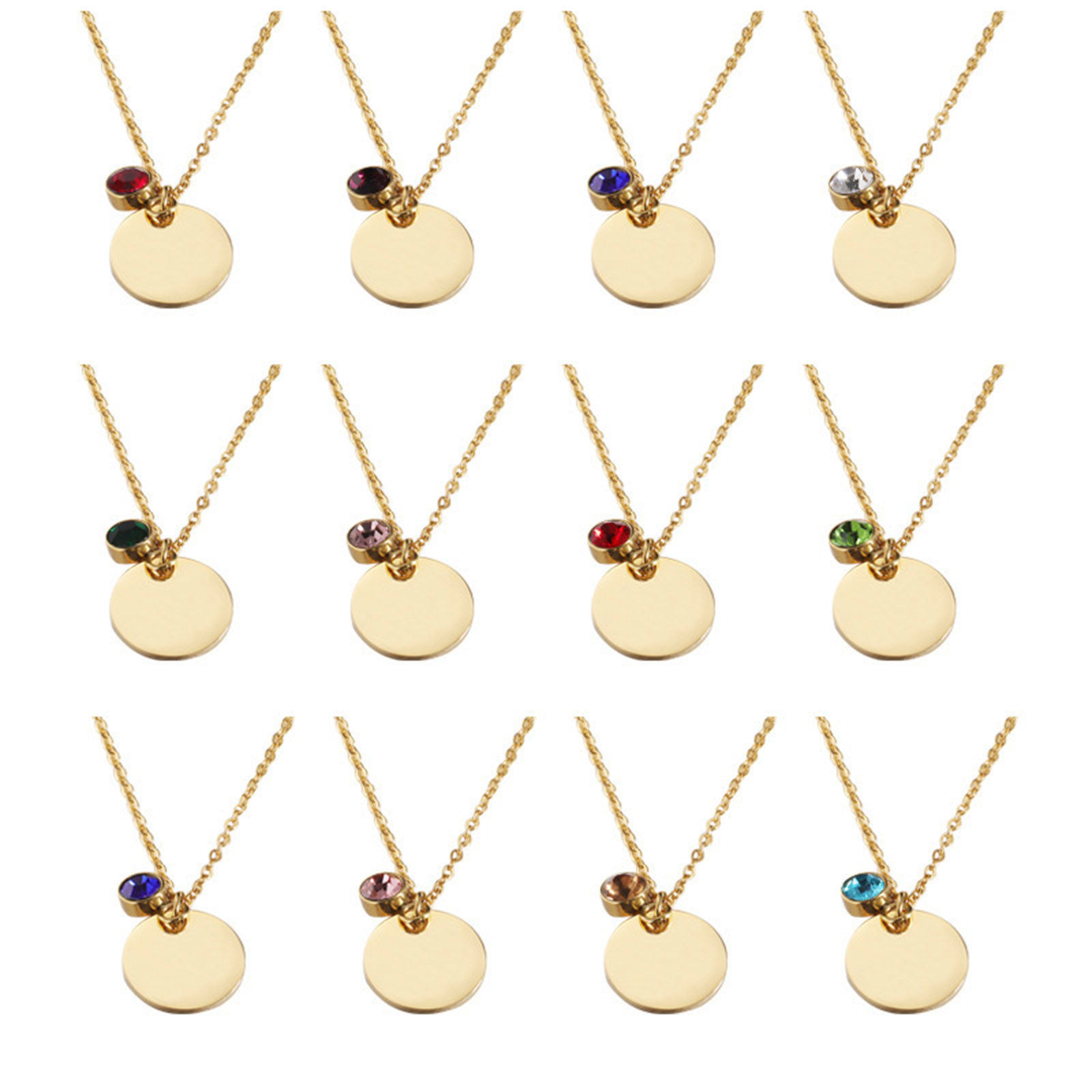 Picture of Stainless Steel Birthstone Necklace Multicolor Round Blank Stamping Tags 45cm(17 6/8") long, 1 Piece