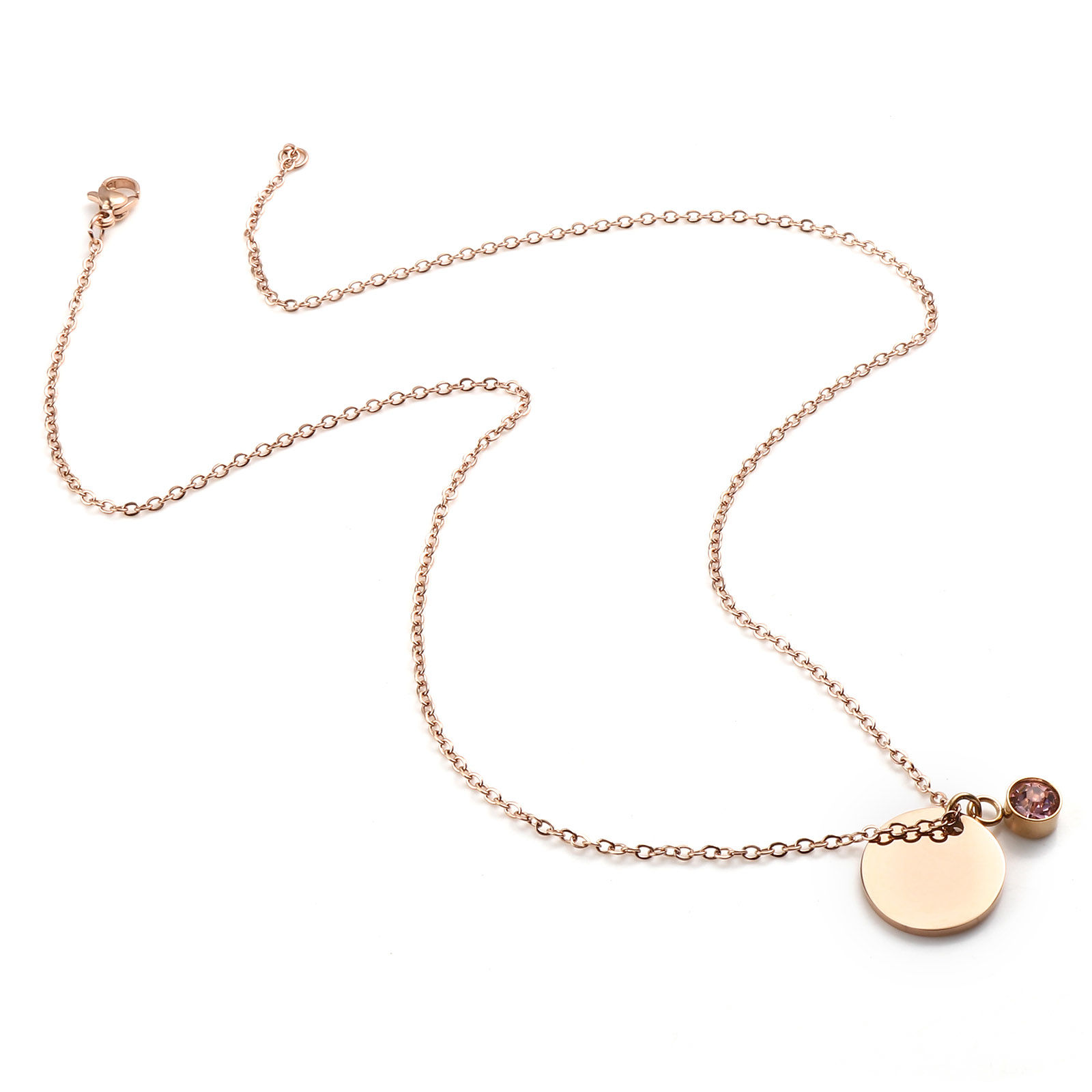 Picture of Stainless Steel Birthstone Necklace Multicolor Round Blank Stamping Tags 45cm(17 6/8") long, 1 Piece