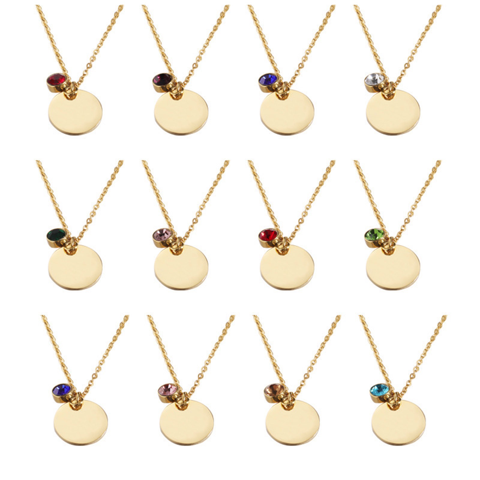 Imagen de Ronda Puede Tallar Llana Piedra De Nacimiento Collar con Colgante Al Por Mayor, Multicolor Acero Inoxidable Cadena de Cable Cruz, Mujeres Estilo Ins Minimalista Regalo Joyería Para Minorista, 45cm longitud, 1 Unidad