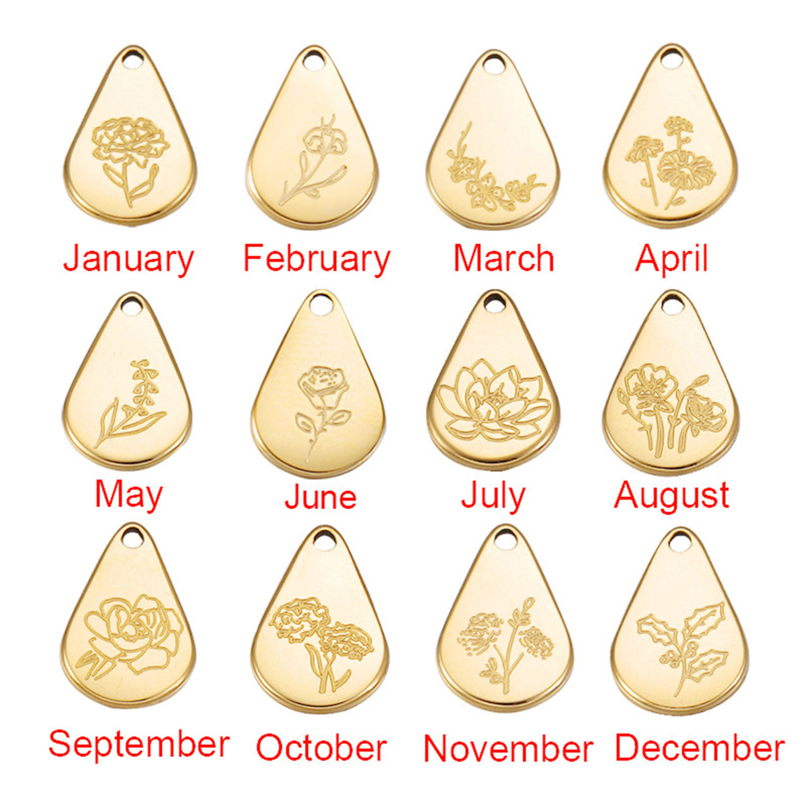 Picture of Stainless Steel Birth Month Flower Charms Geometric Multicolor January 13.9mm x 9mm, 1 Piece