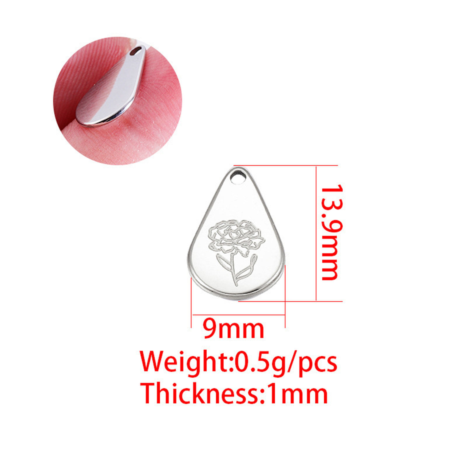 Picture of Stainless Steel Birth Month Flower Charms Geometric Multicolor January 13.9mm x 9mm, 1 Piece