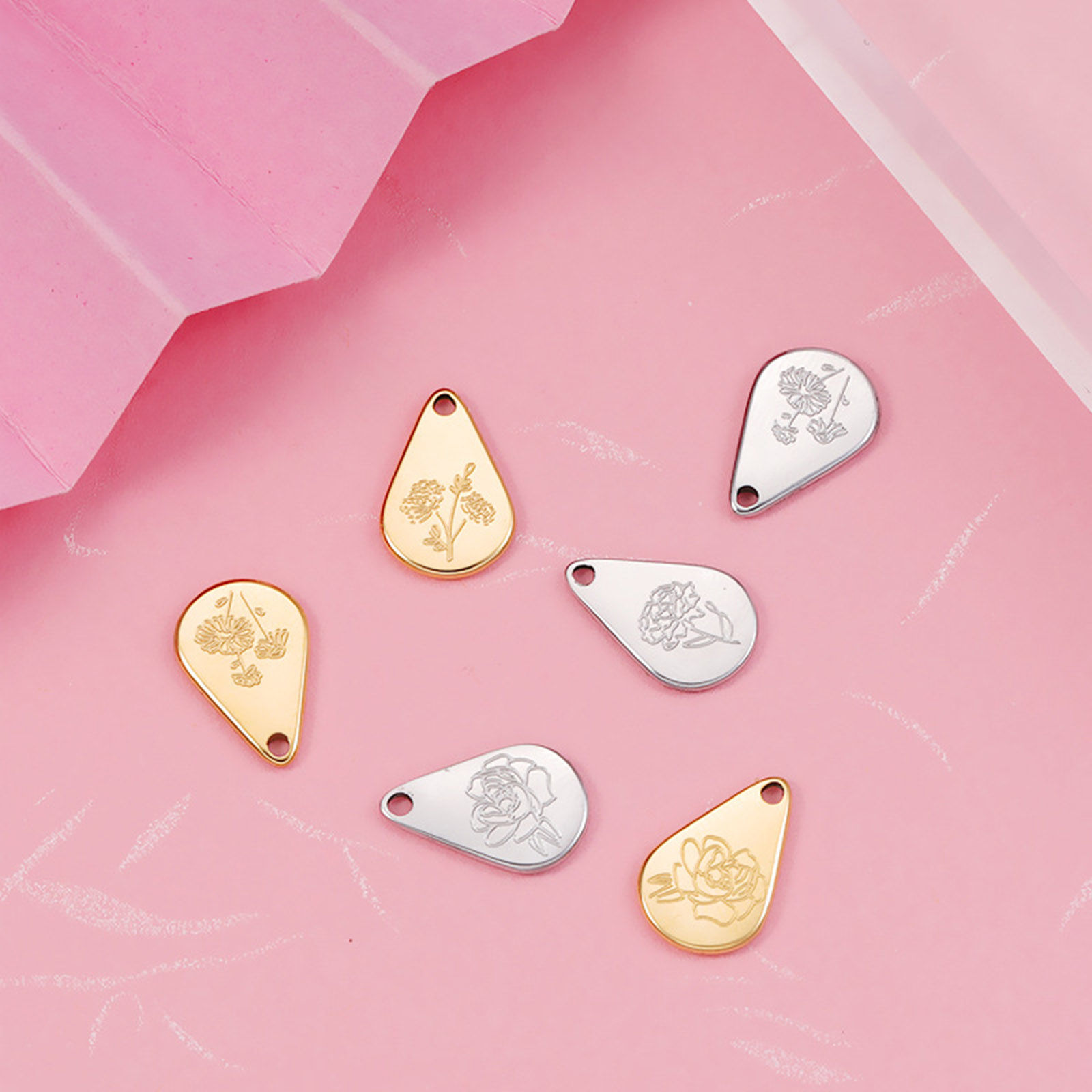 Picture of Stainless Steel Birth Month Flower Charms Geometric Multicolor January 13.9mm x 9mm, 1 Piece