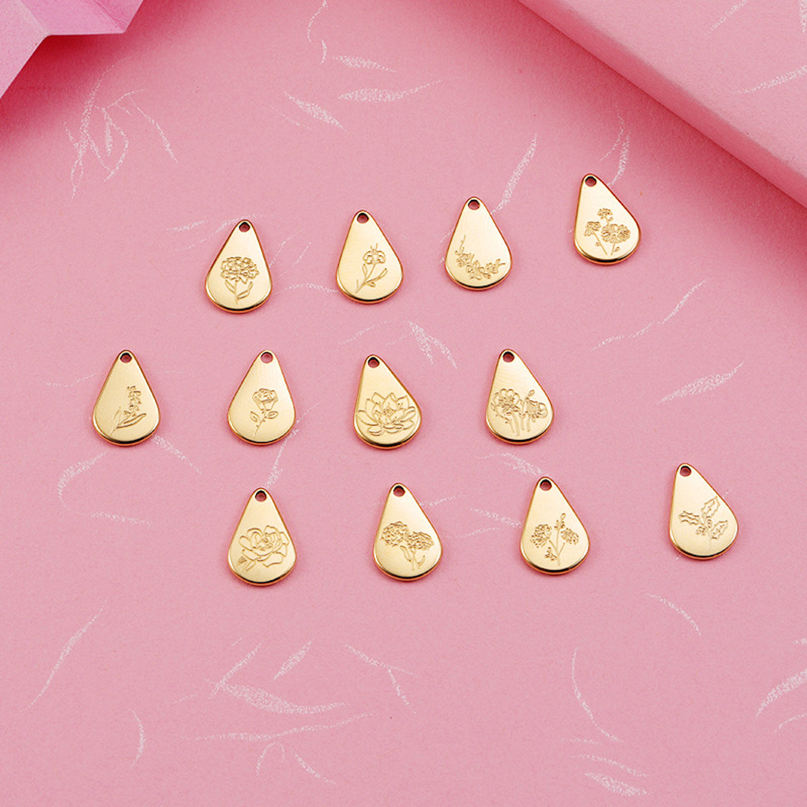 Picture of Stainless Steel Birth Month Flower Charms Geometric Multicolor January 13.9mm x 9mm, 1 Piece