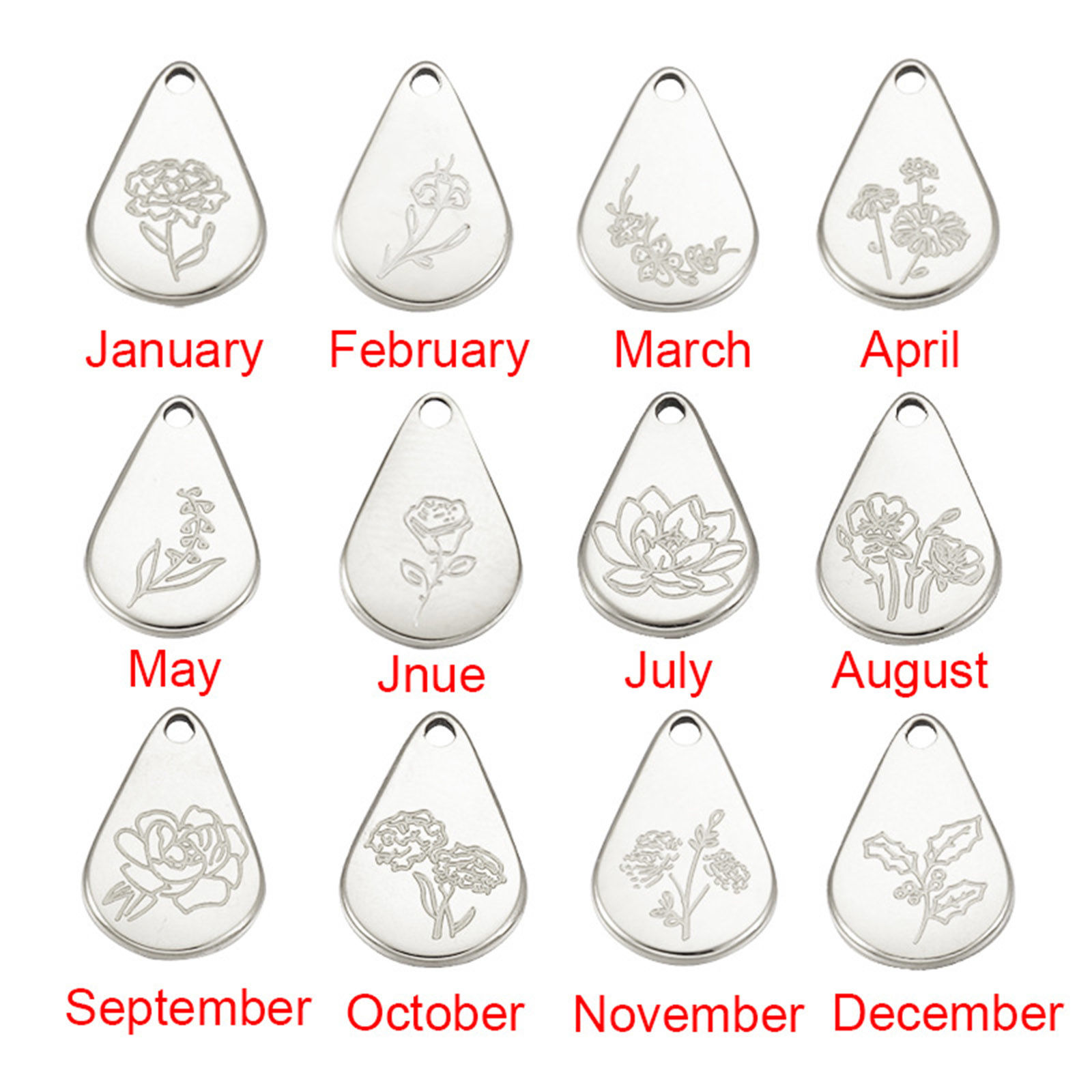 Picture of Stainless Steel Birth Month Flower Charms Geometric Multicolor January 13.9mm x 9mm, 1 Piece