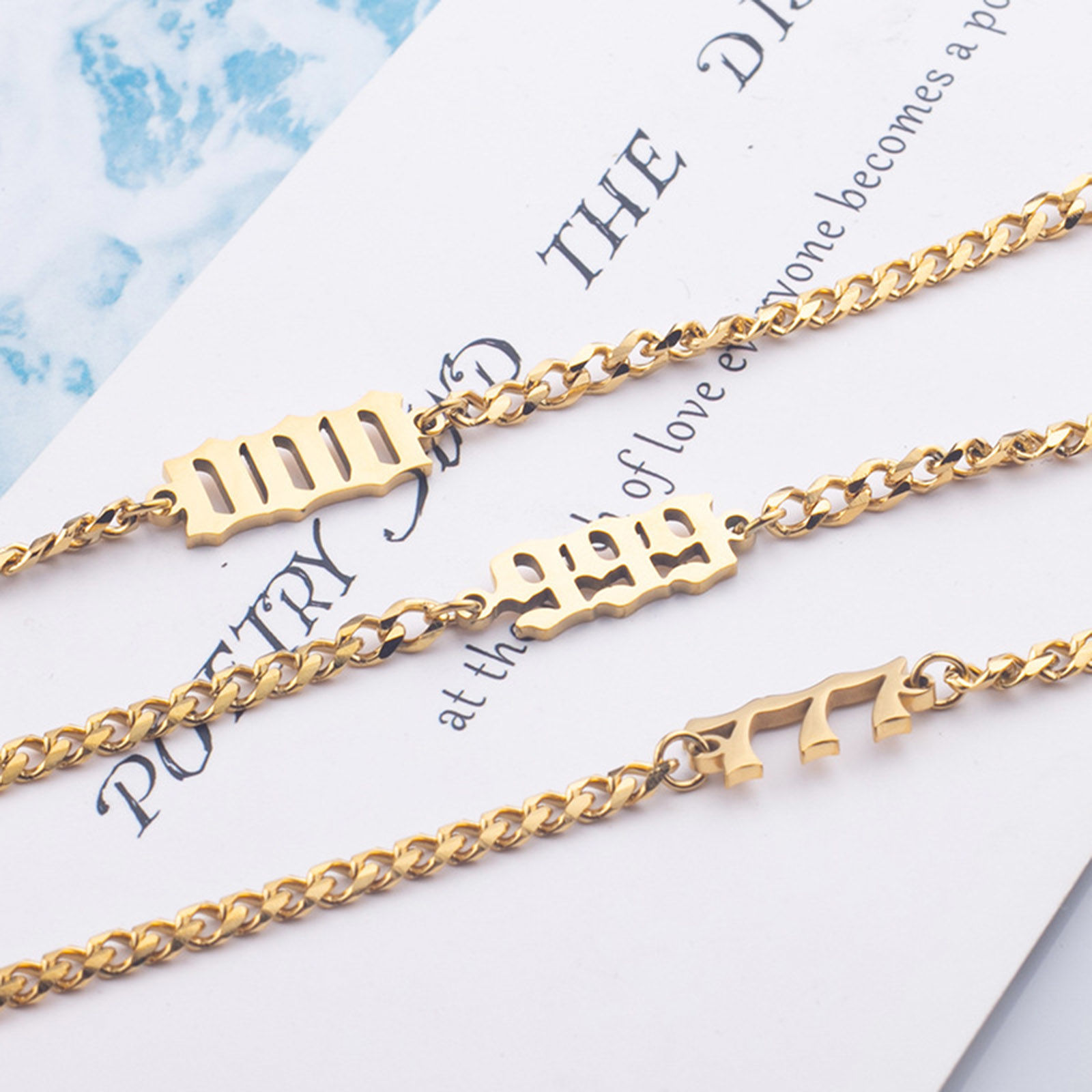 Picture of Stylish Simple Multicolor Stainless Steel Curb Link Chain Angel Number Bracelets For Women 20.5cm(8 1/8") - 20cm(7 7/8") long