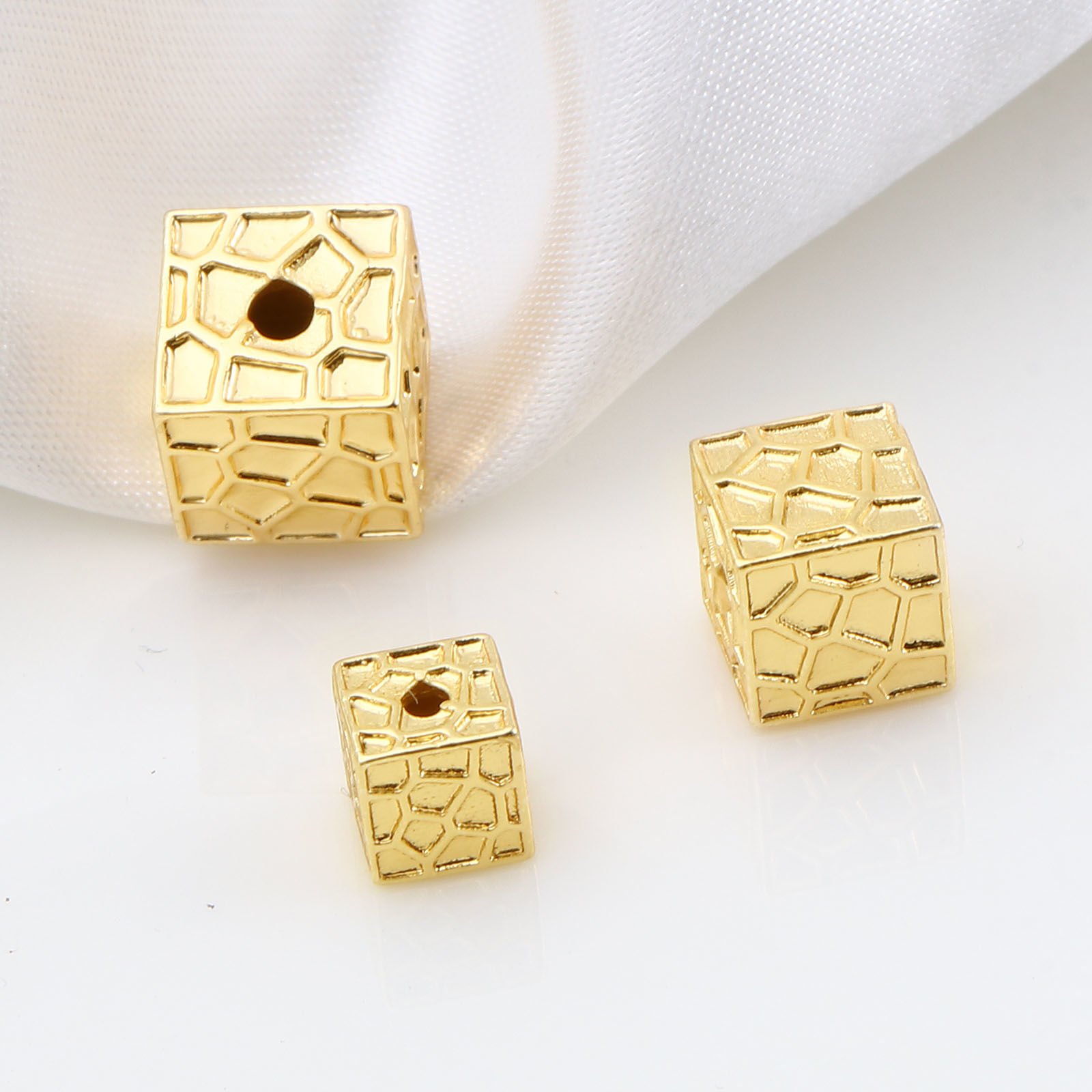 Picture of Brass Beads 18K Real Gold Plated Square Geometric 2 PCs