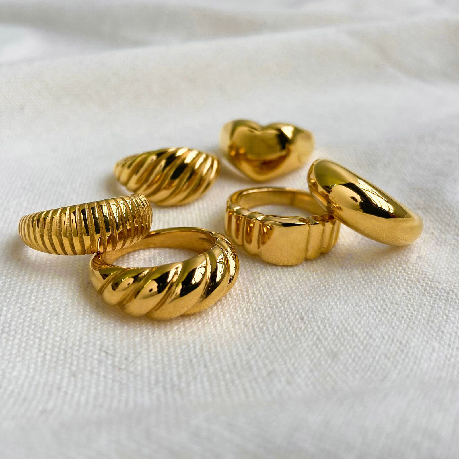 Bild von Umweltfreundlich Einfach und lässig Ins Stil 18K Gold plattiert 304 Edelstahl Uneinstellbar Ring Für Frauen 1 Stück