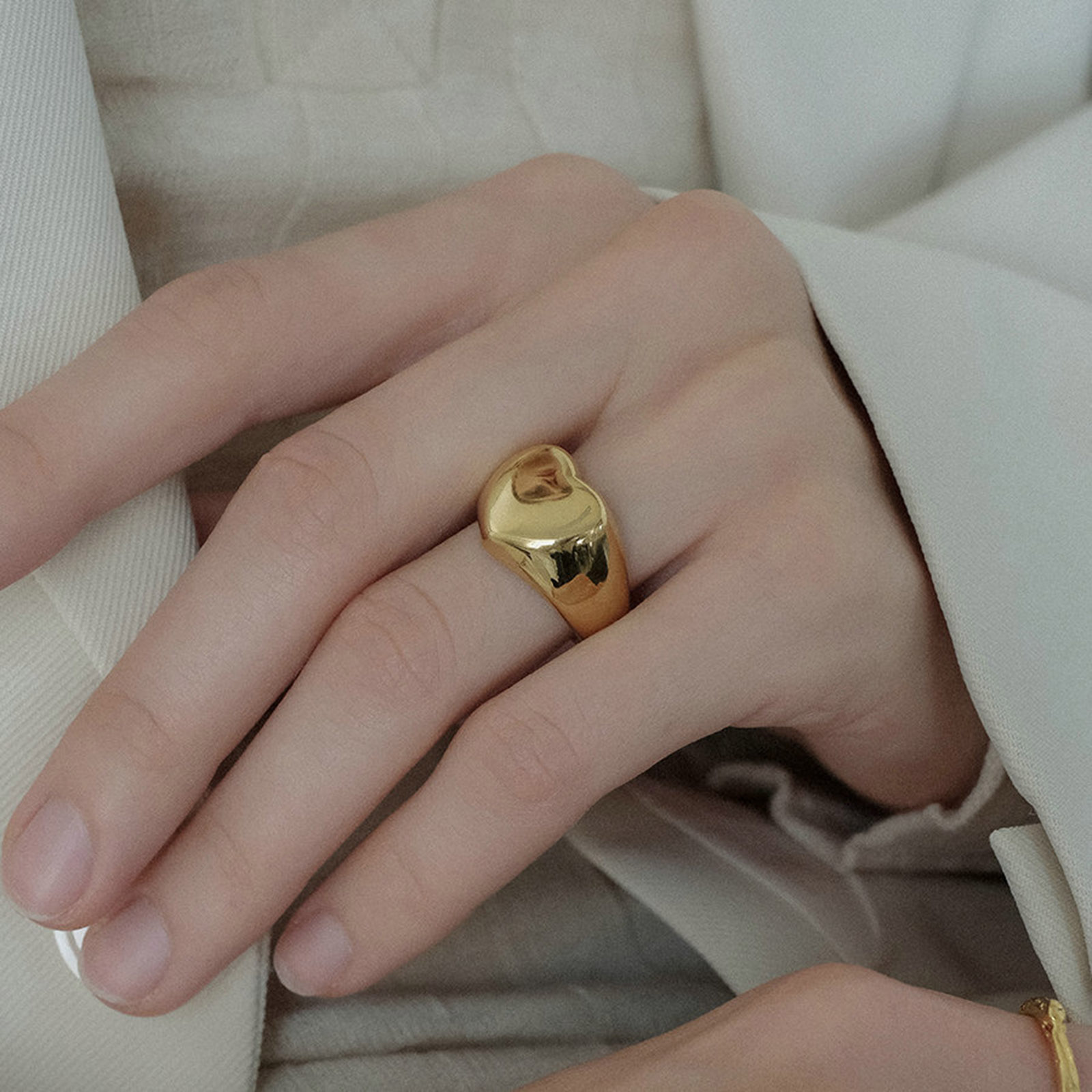 Bild von Umweltfreundlich Einfach und lässig Ins Stil 18K Gold plattiert 304 Edelstahl Uneinstellbar Ring Für Frauen 1 Stück