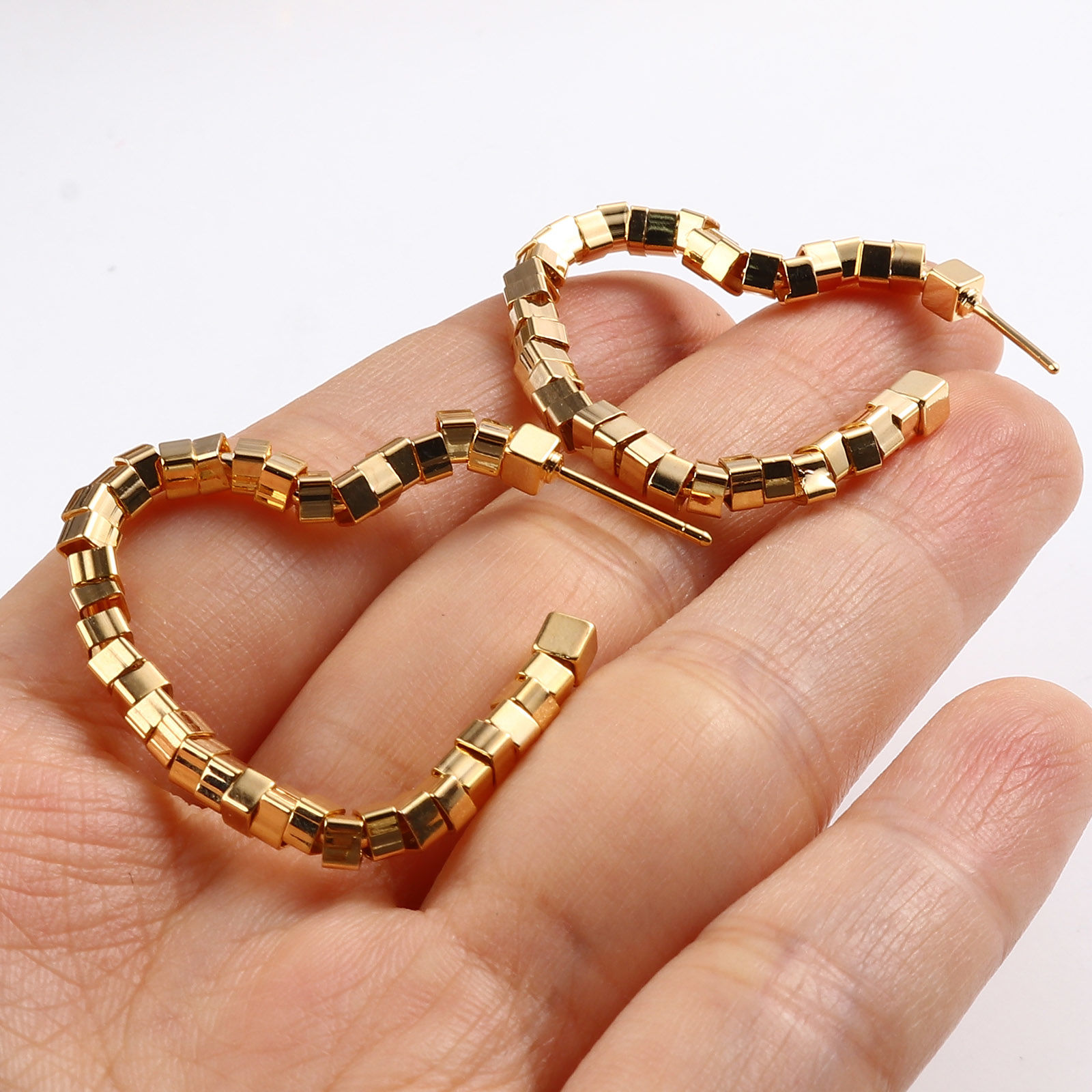 Изображение Латунь Серьги-кольца из бисера 18K настоящее золото с покрытием (20 калибров), 2 ШТ