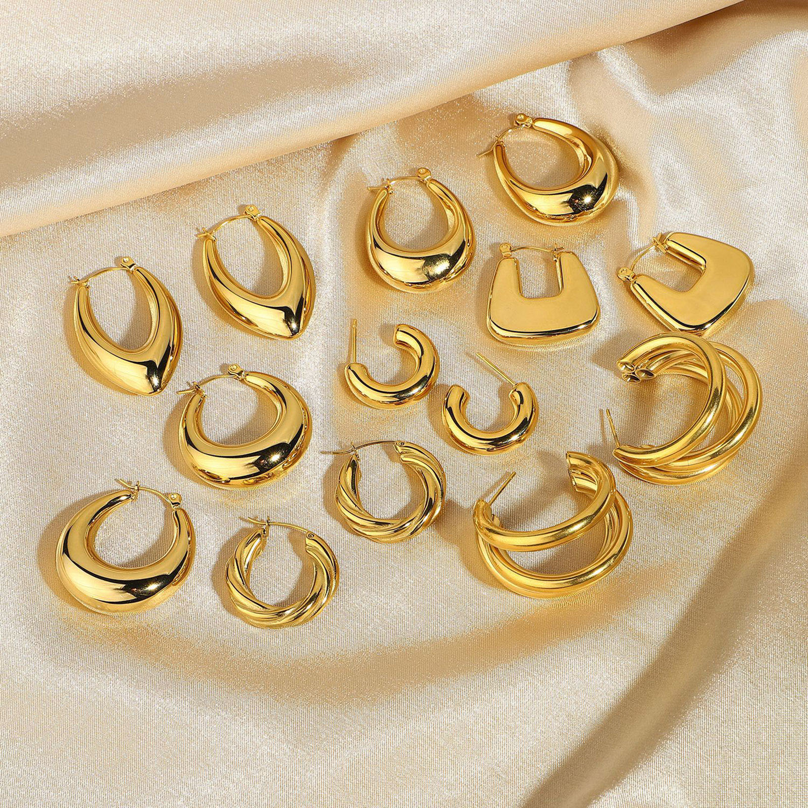 Picture of Eco-friendly Simple & Casual Ins Style 18K Real Gold Plated 304 Stainless Steel Geometric Hoop Earrings For Women