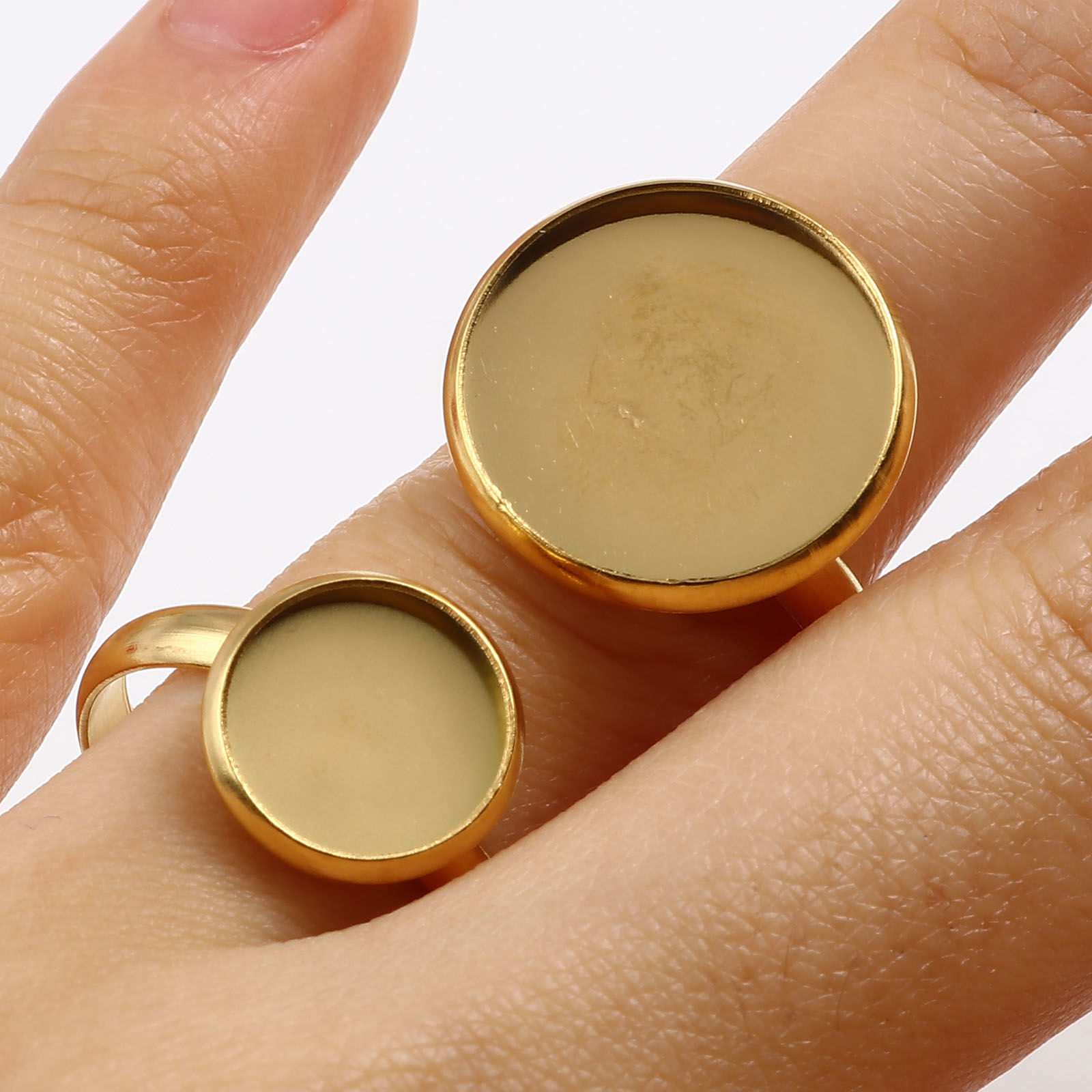 Image de Bagues Non Ajustable en Acier Inoxydable Doré Rond Cabochon Rapportable 18.1mm (Taille d'US 8), 1 Pièce