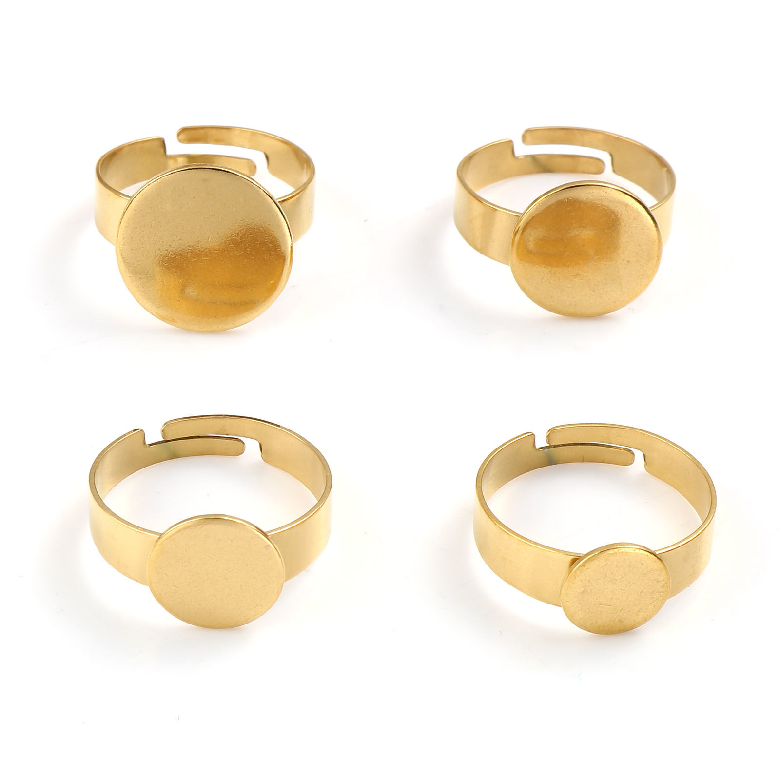 Immagine di Acciaio Inossidabile Aperto Regolabile Anello Oro Placcato Tondo Può Essere Incollato 17.3mm (taglia di US: 7), 1 Pz