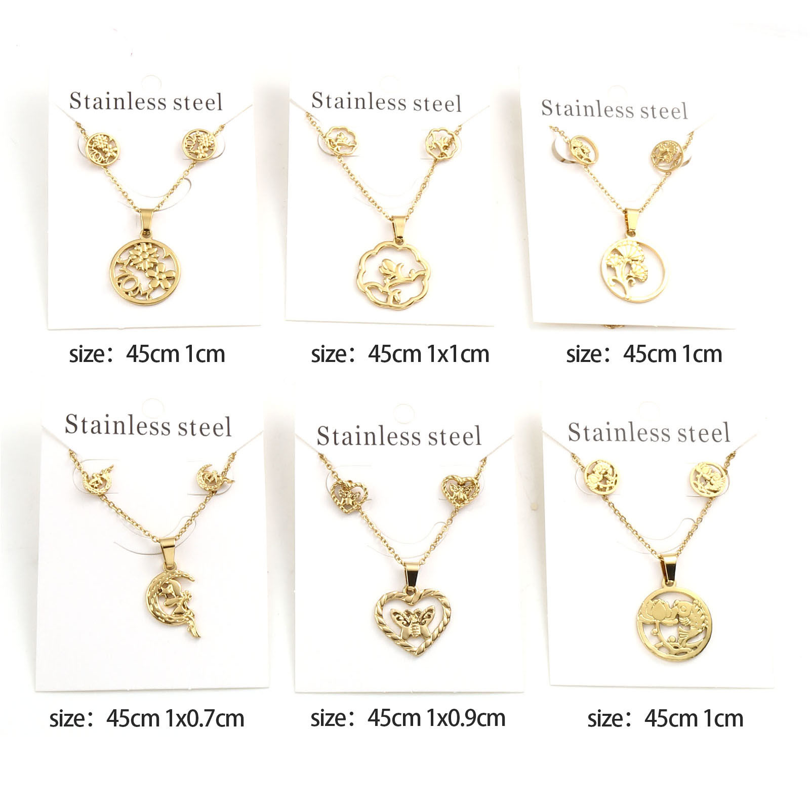 Picture of 201 Stainless Steel Jewelry Necklace Stud Earring Set Gold Plated Post/ Wire Size: (21 gauge), 1 Set ( 2 PCs/Set)