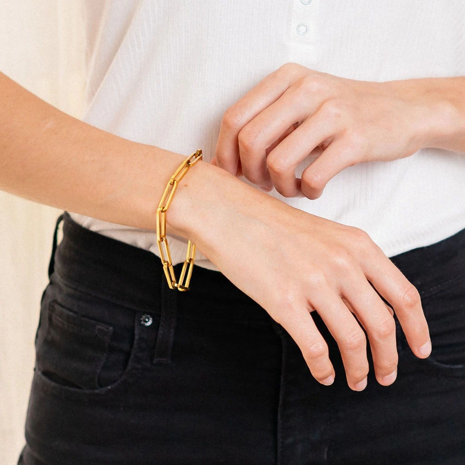Picture of Eco-friendly Simple & Casual Stylish 18K Real Gold Plated 304 Stainless Steel Link Chain Link Chain Bracelets Unisex Party