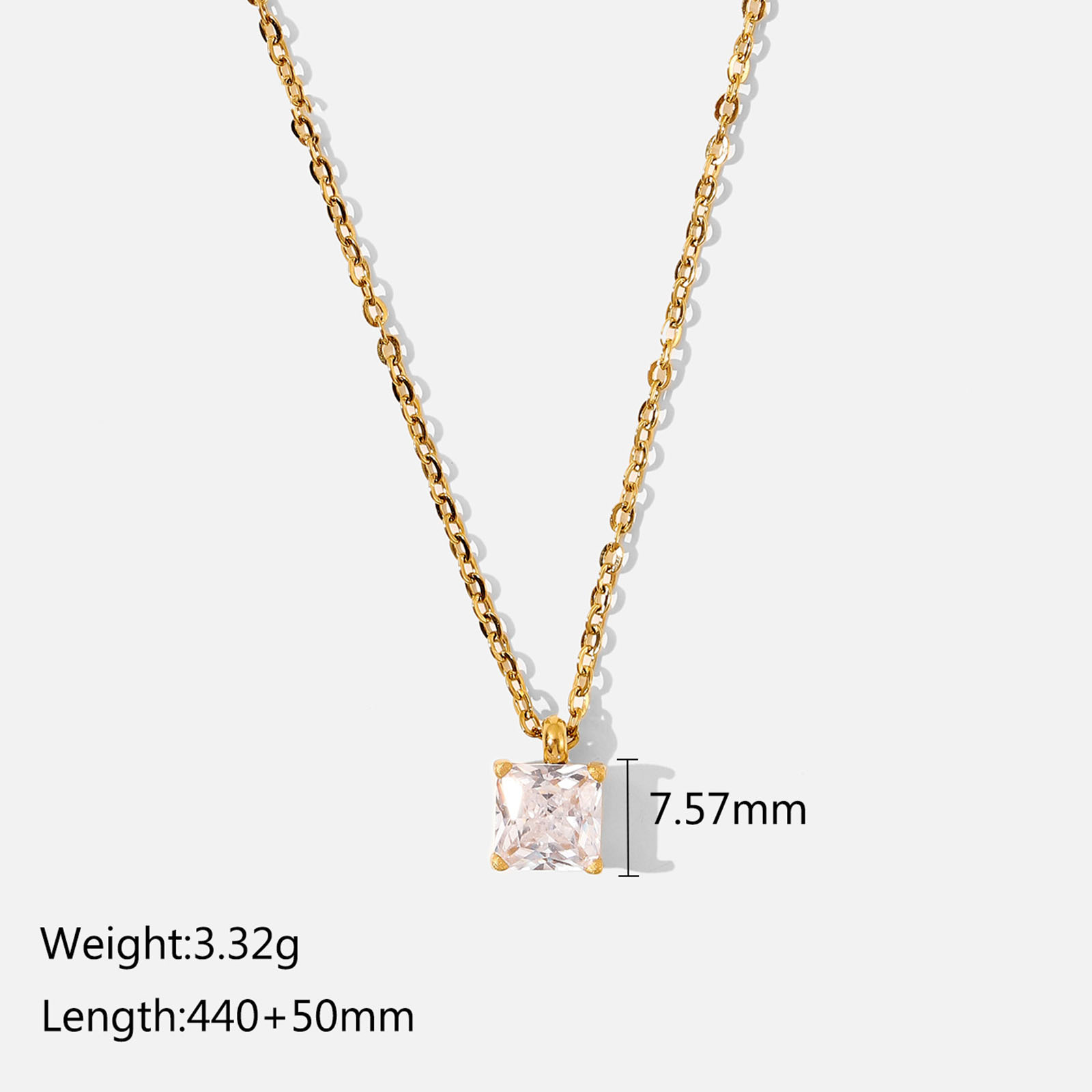 Picture of Eco-friendly Sweet & Cute Birthstone 18K Real Gold Plated Multicolor 304 Stainless Steel & Cubic Zirconia Link Cable Chain Square Pendant Necklace For Women Birthday 44cm(17 3/8") long,