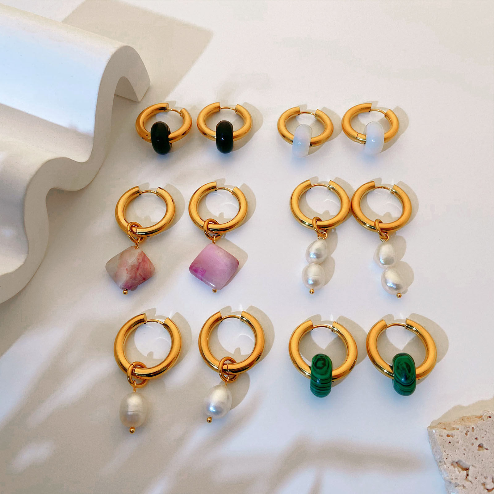 Picture of Eco-friendly Simple & Casual Exquisite 18K Real Gold Plated Multicolor 304 Stainless Steel Round Hoop Earrings For Women Party