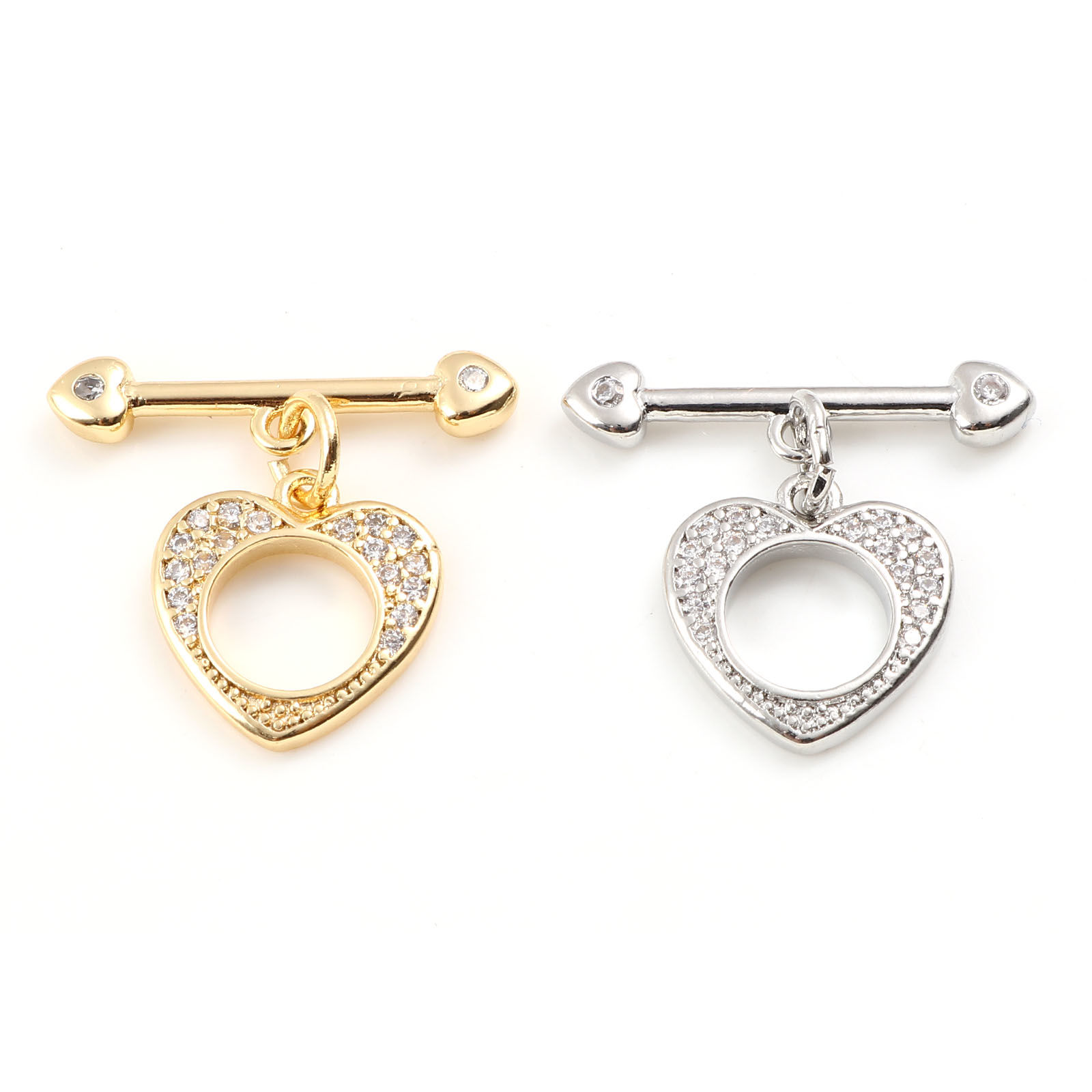 Picture of Brass Toggle Clasps Multicolor Heart Micro Pave Clear Rhinestone 20mm x 20mm, 1 Piece