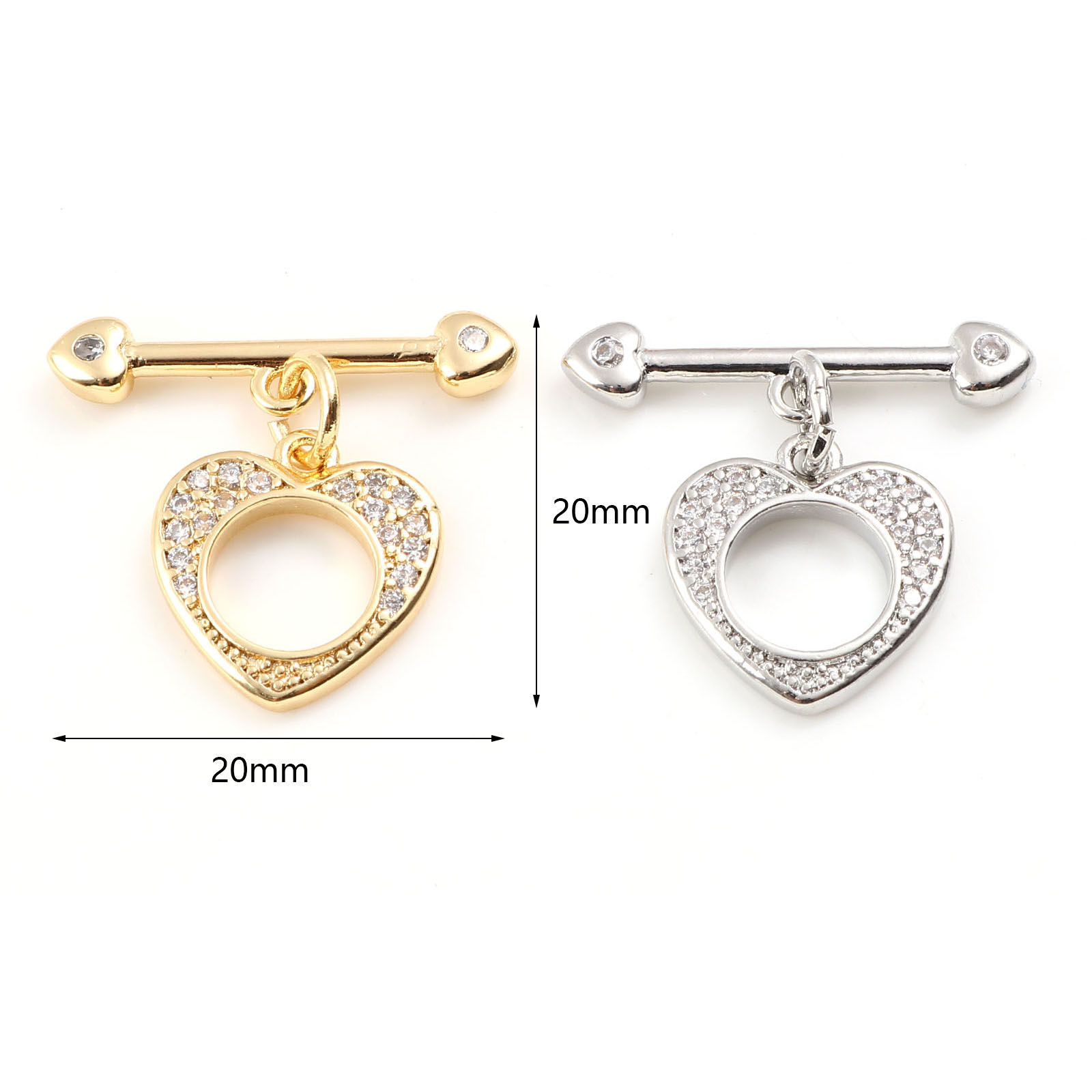Picture of Brass Toggle Clasps Multicolor Heart Micro Pave Clear Rhinestone 20mm x 20mm, 1 Piece
