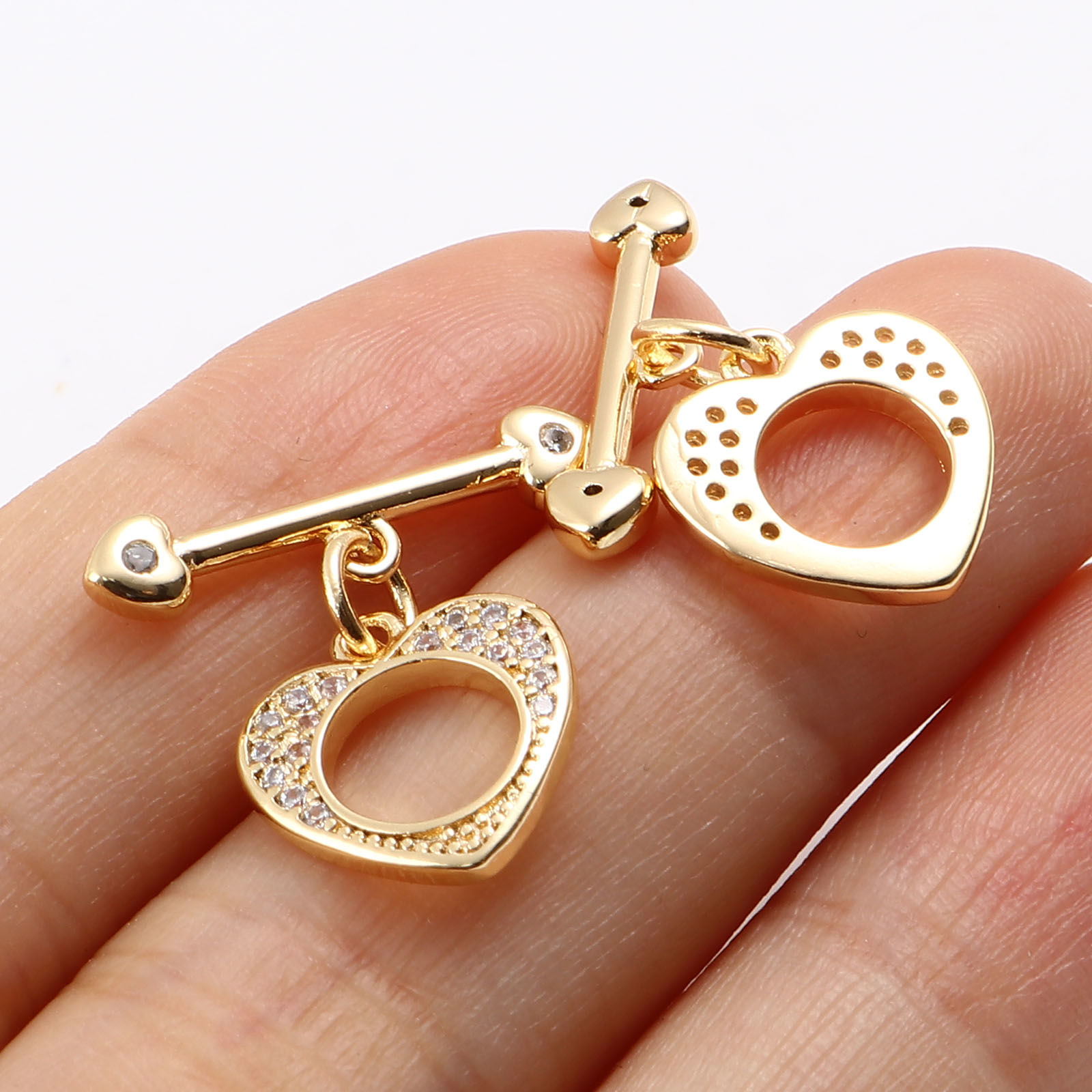 Picture of Brass Toggle Clasps Multicolor Heart Micro Pave Clear Rhinestone 20mm x 20mm, 1 Piece
