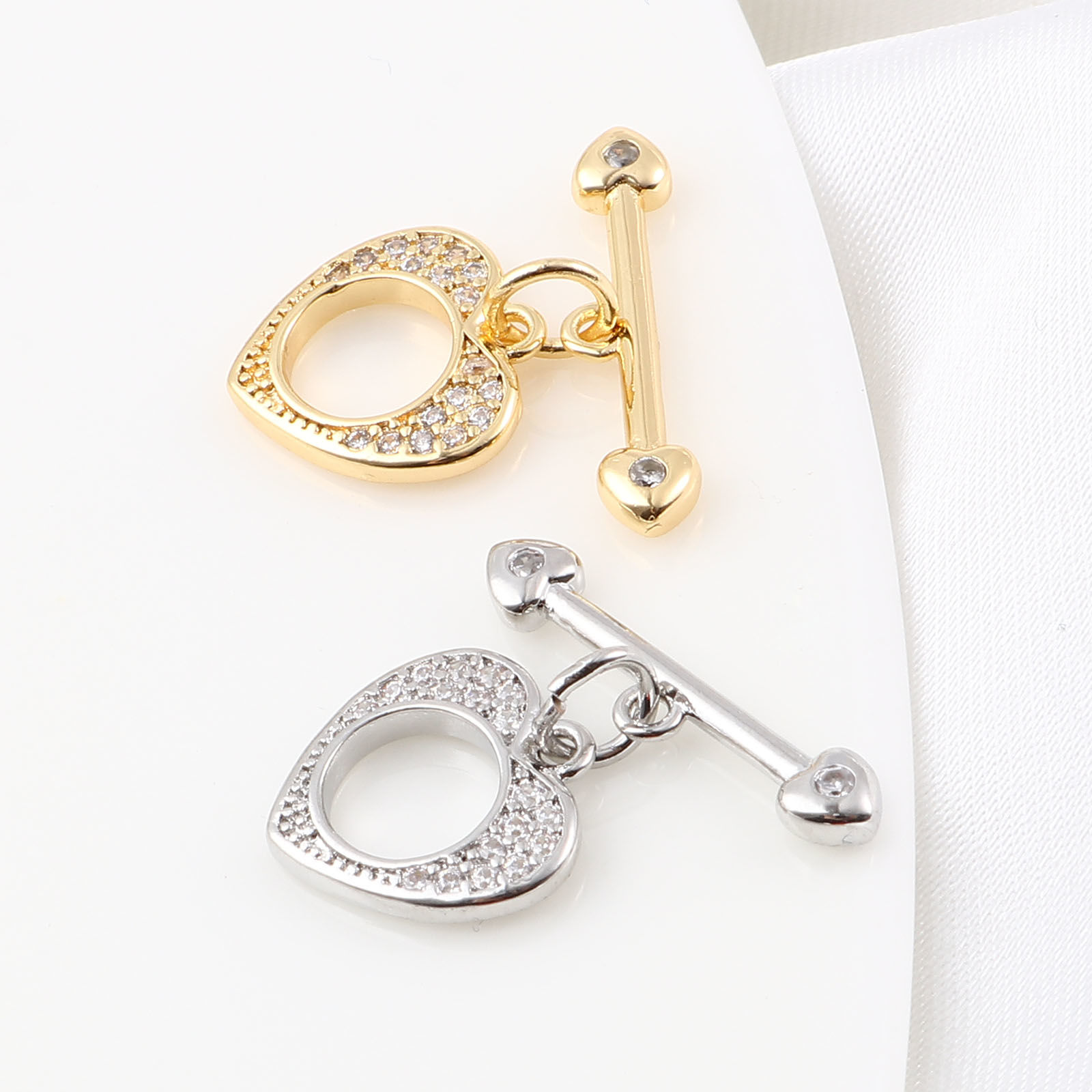 Picture of Brass Toggle Clasps Multicolor Heart Micro Pave Clear Rhinestone 20mm x 20mm, 1 Piece
